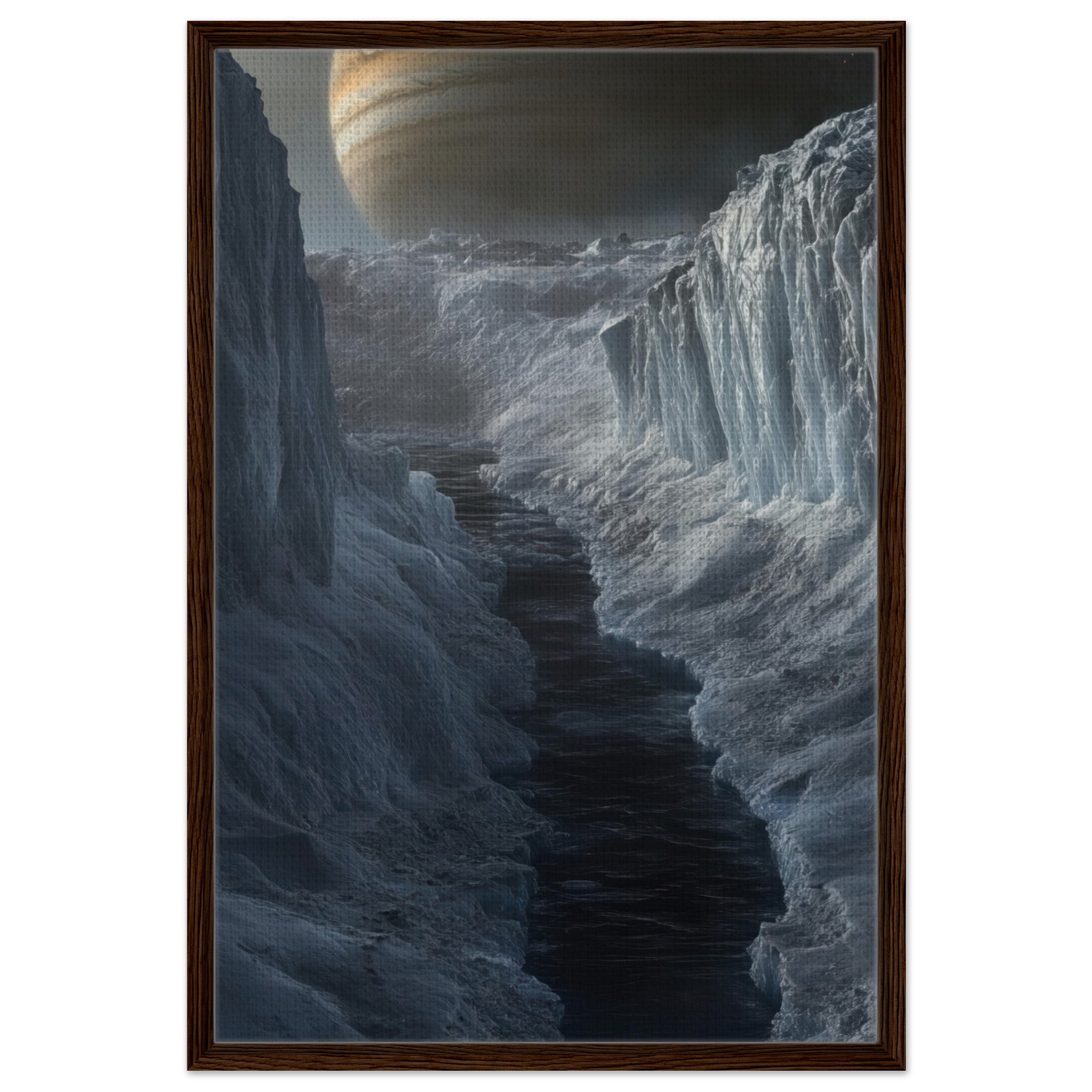 Framed Canvas Portrait - The Frozen Wasteland of Europa An expedition tea 2 - Shop Ai Art WebShop - Digital Art online Store