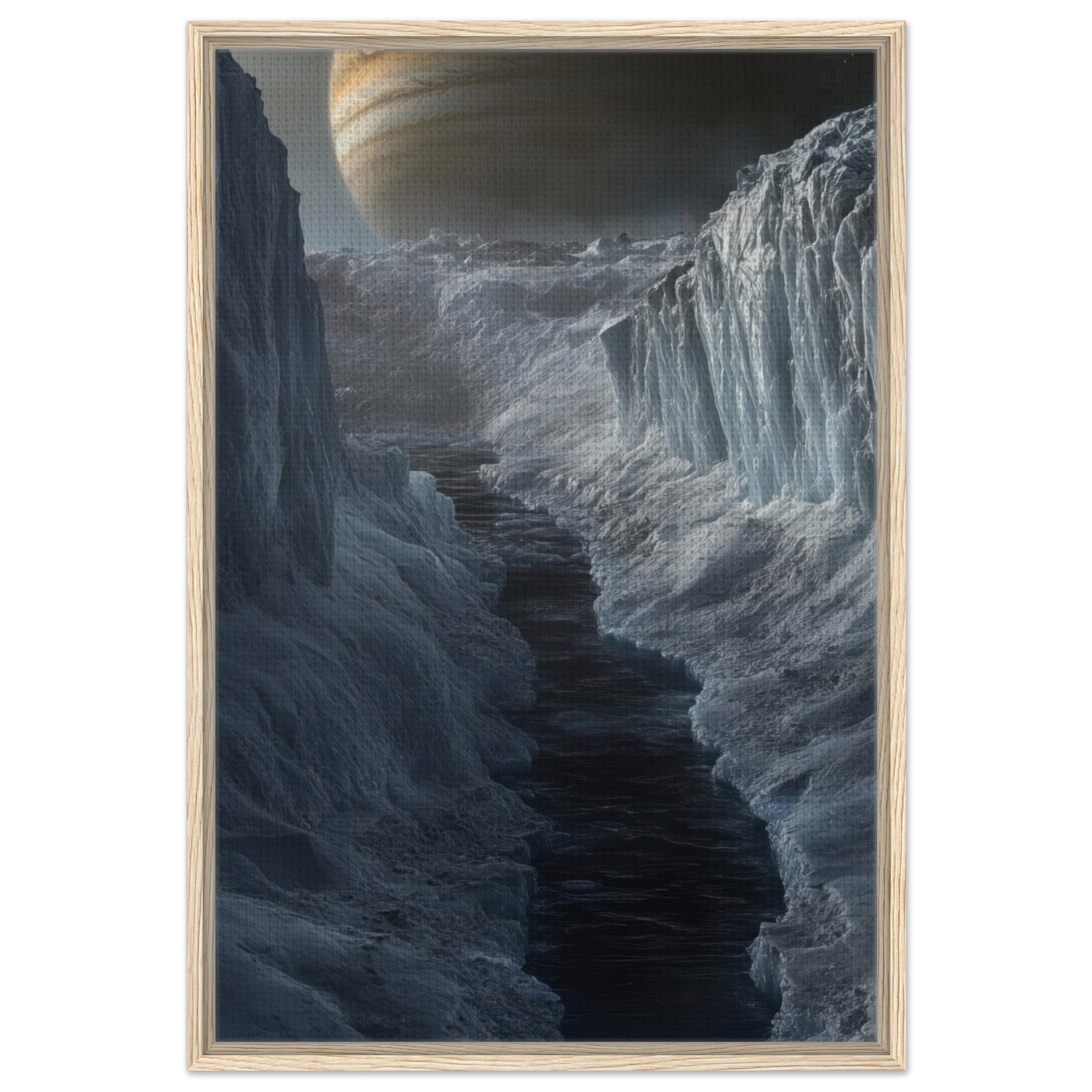 Framed Canvas Portrait - The Frozen Wasteland of Europa An expedition tea 2 - Shop Ai Art WebShop - Digital Art online Store