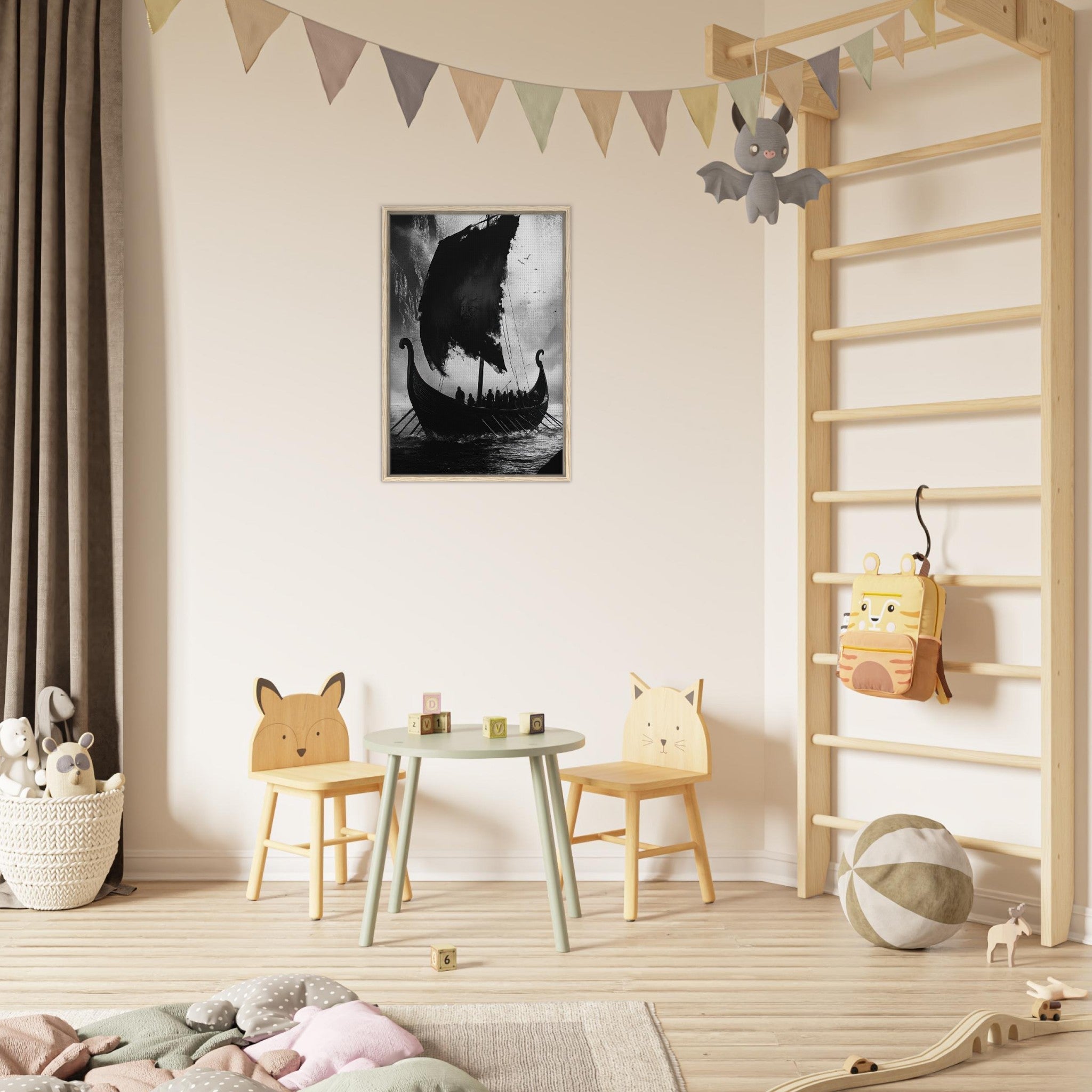 Framed Canvas Portrait - The Ghostly Viking Longship Dark Nordic Ink Met - Shop Ai Art WebShop - Digital Art online Store