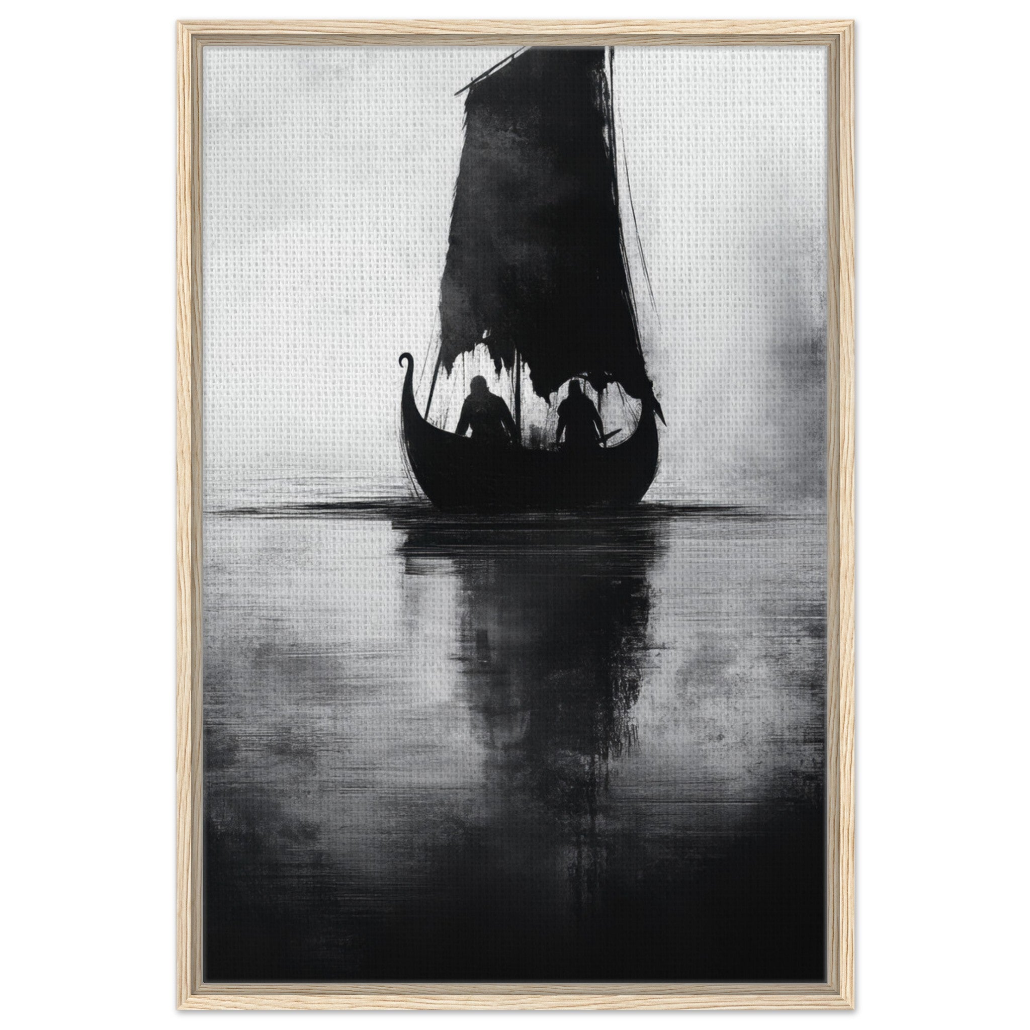 Framed Canvas Portrait - The Ghostly Viking Longship Dark Nordic Ink Met 4 - Shop Ai Art WebShop - Digital Art online Store