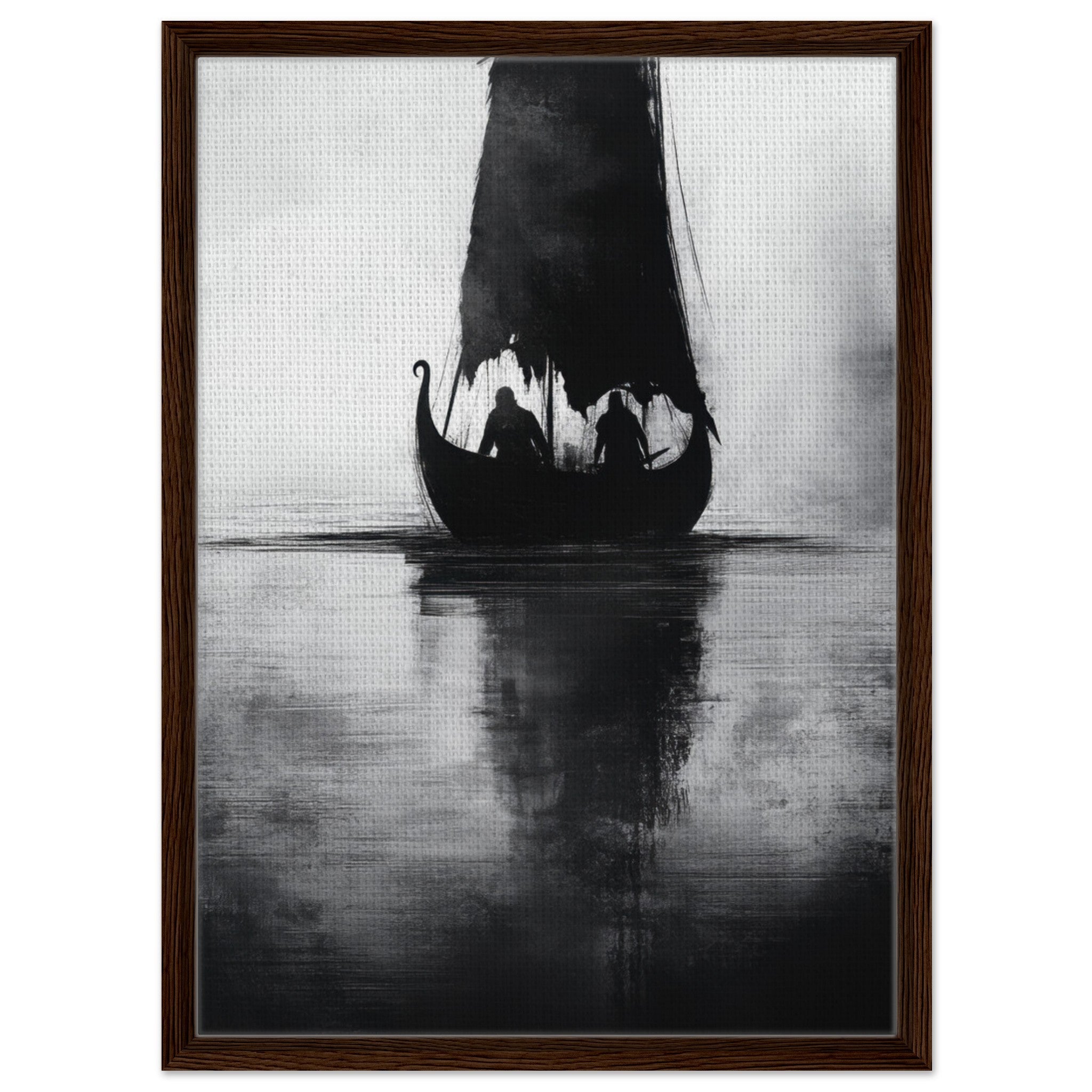 Framed Canvas Portrait - The Ghostly Viking Longship Dark Nordic Ink Met 4 - Shop Ai Art WebShop - Digital Art online Store