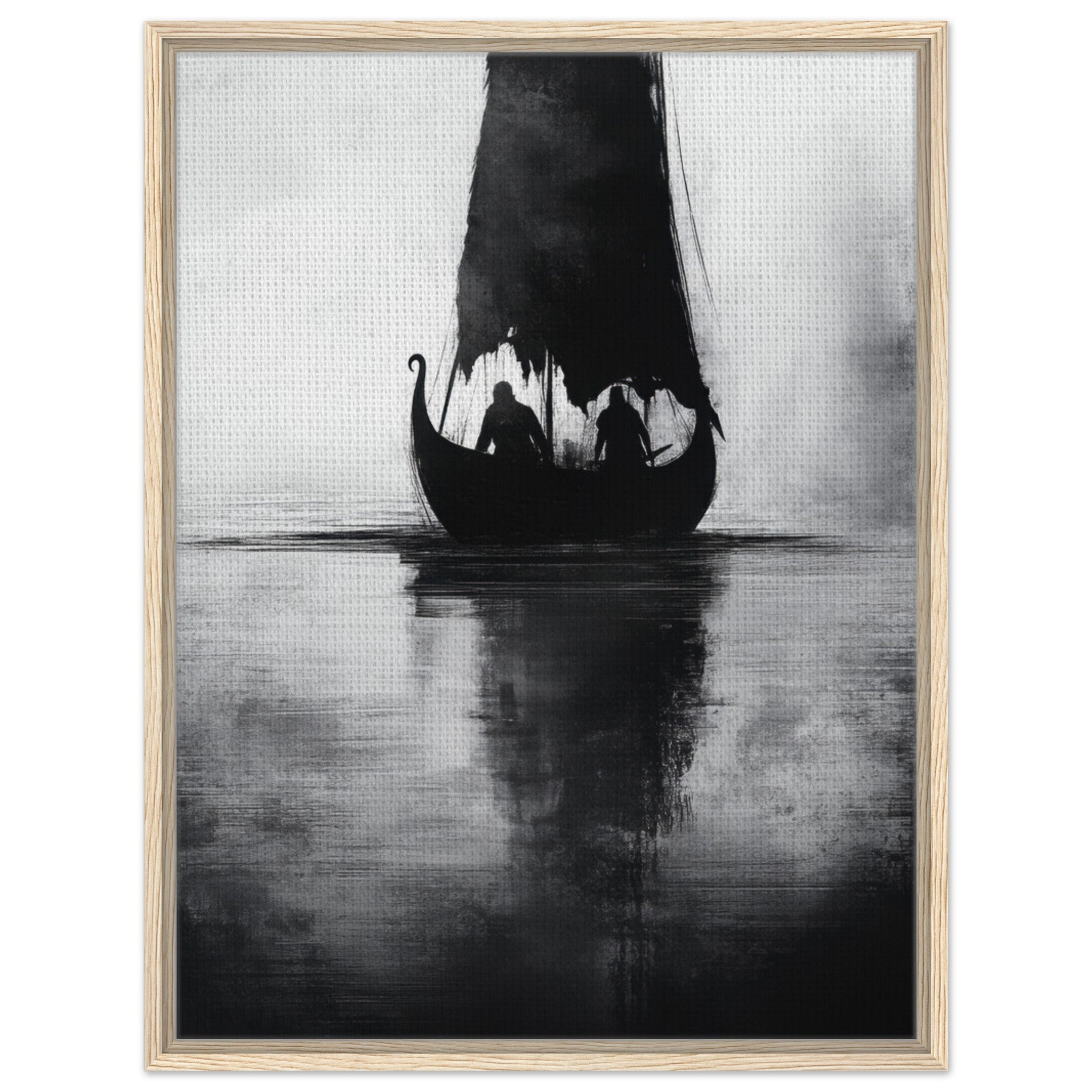 Framed Canvas Portrait - The Ghostly Viking Longship Dark Nordic Ink Met 4 - Shop Ai Art WebShop - Digital Art online Store
