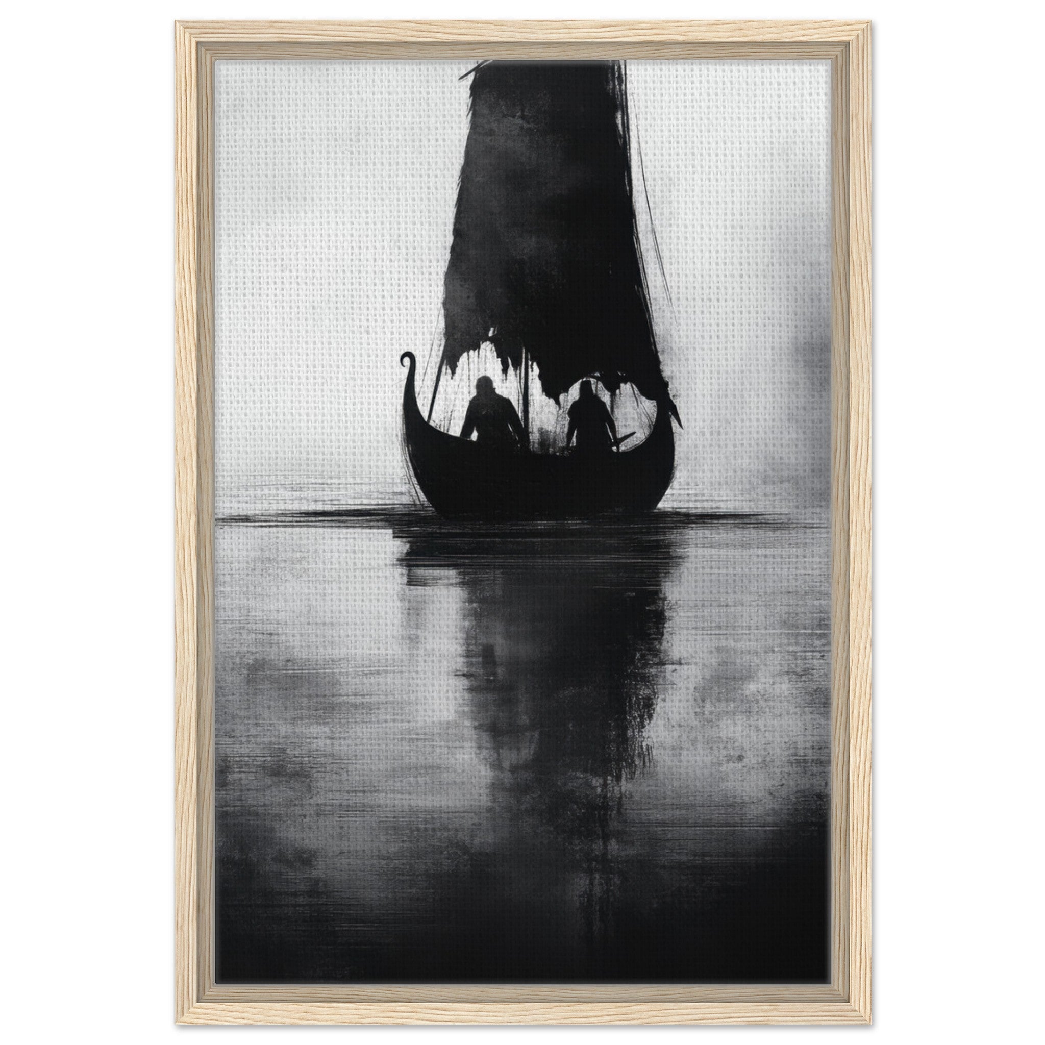 Framed Canvas Portrait - The Ghostly Viking Longship Dark Nordic Ink Met 4 - Shop Ai Art WebShop - Digital Art online Store