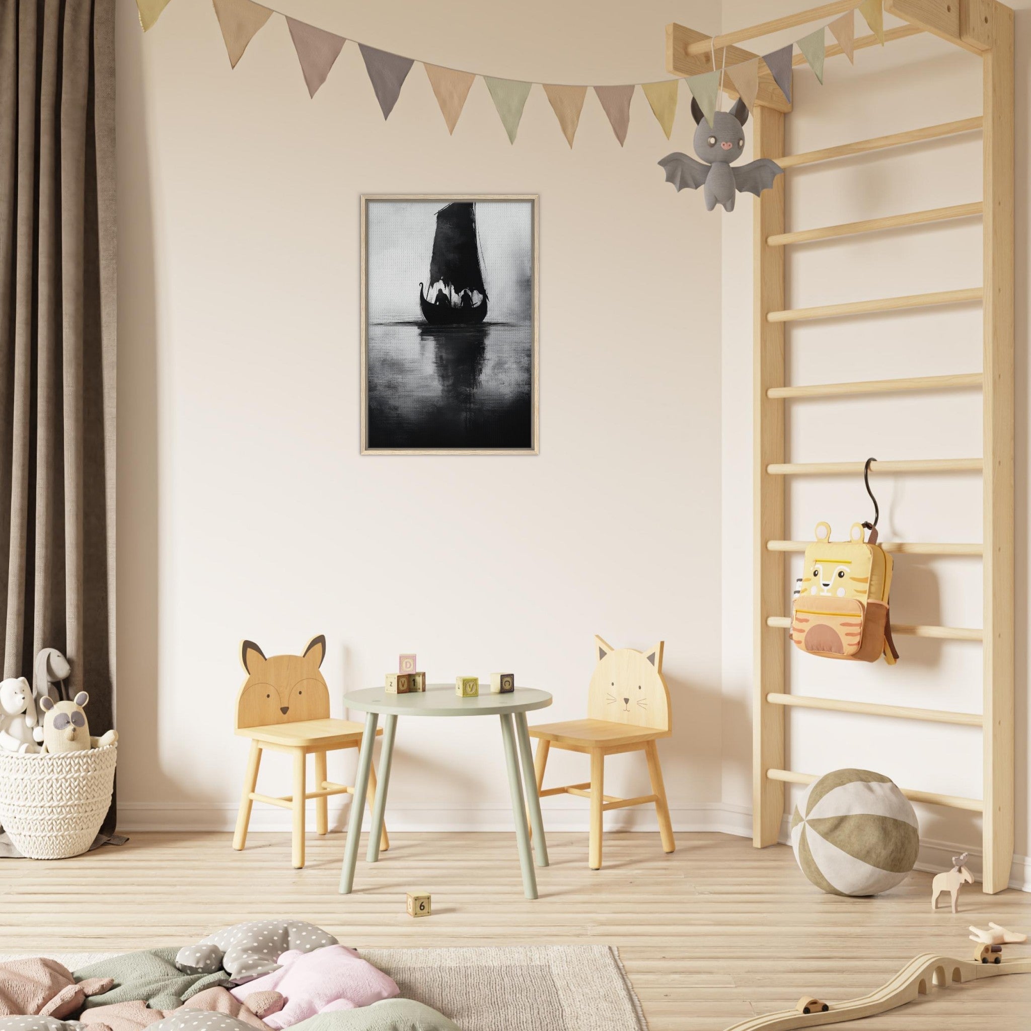 Framed Canvas Portrait - The Ghostly Viking Longship Dark Nordic Ink Met 4 - Shop Ai Art WebShop - Digital Art online Store