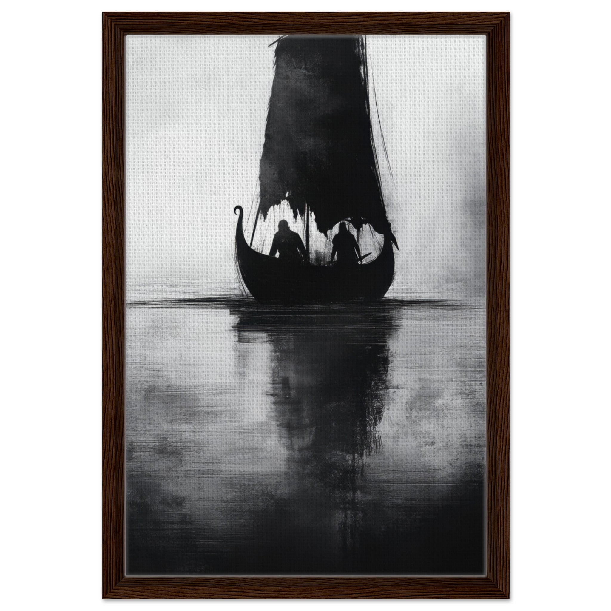 Framed Canvas Portrait - The Ghostly Viking Longship Dark Nordic Ink Met 4 - Shop Ai Art WebShop - Digital Art online Store