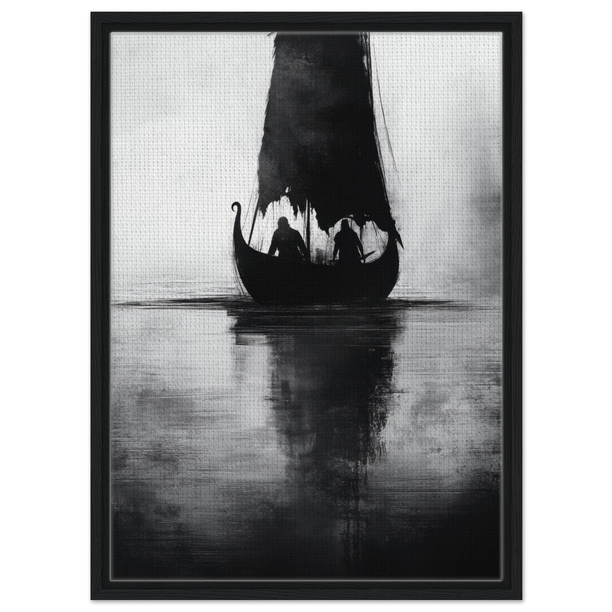 Framed Canvas Portrait - The Ghostly Viking Longship Dark Nordic Ink Met 4 - Shop Ai Art WebShop - Digital Art online Store