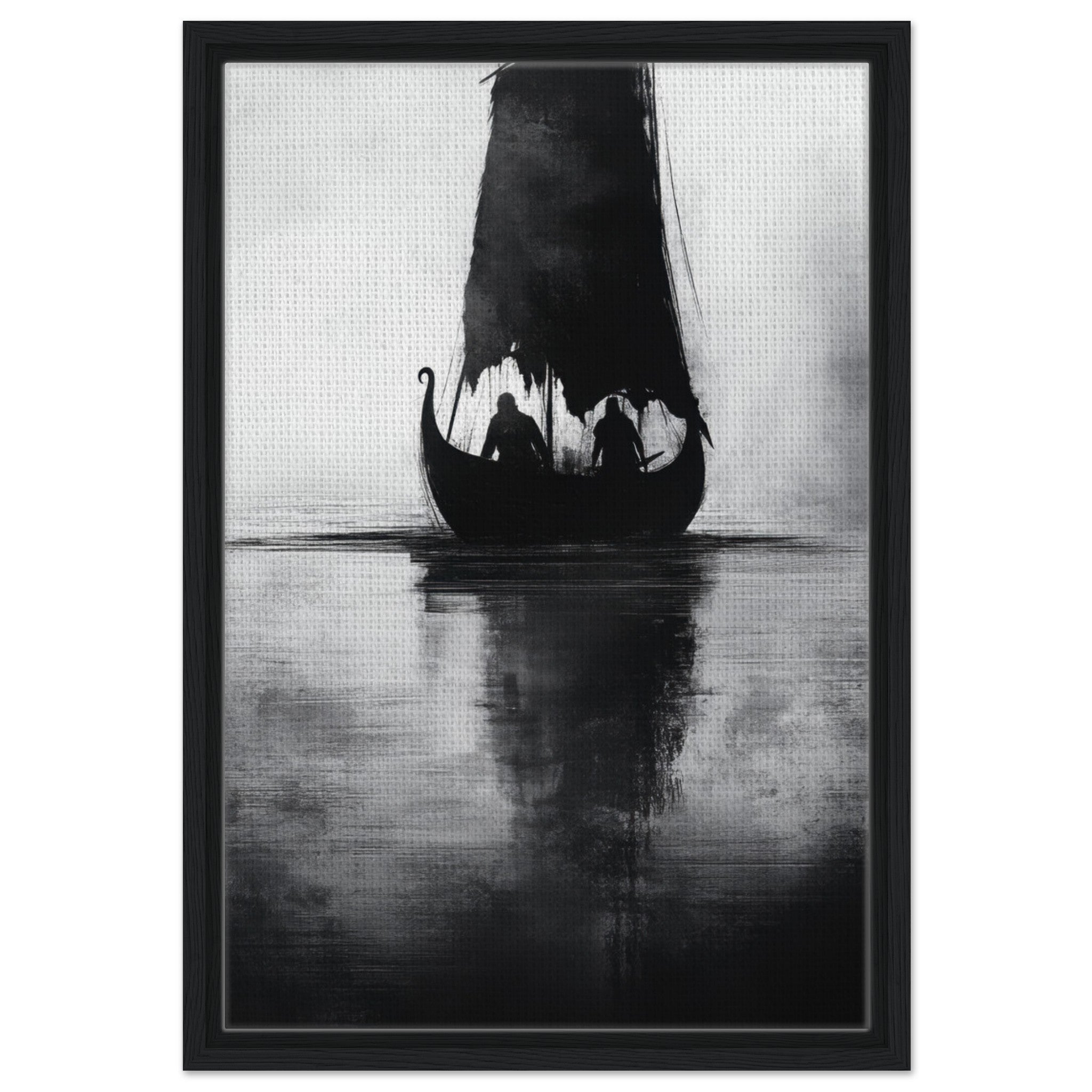 Framed Canvas Portrait - The Ghostly Viking Longship Dark Nordic Ink Met 4 - Shop Ai Art WebShop - Digital Art online Store