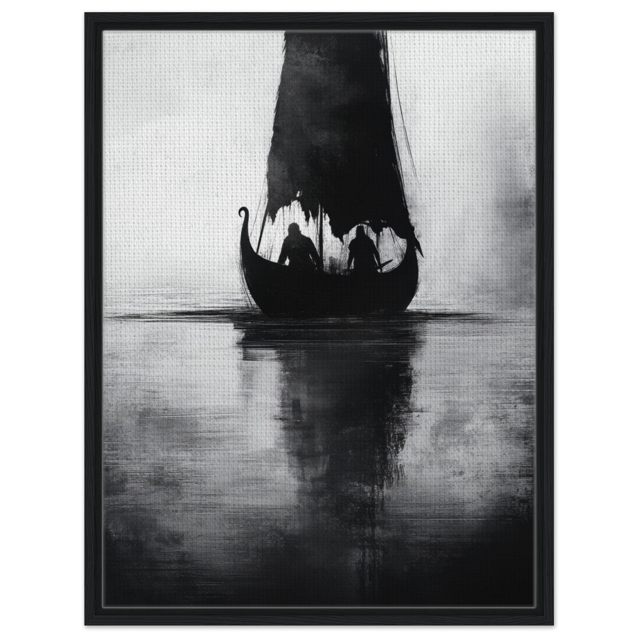 Framed Canvas Portrait - The Ghostly Viking Longship Dark Nordic Ink Met 4 - Shop Ai Art WebShop - Digital Art online Store