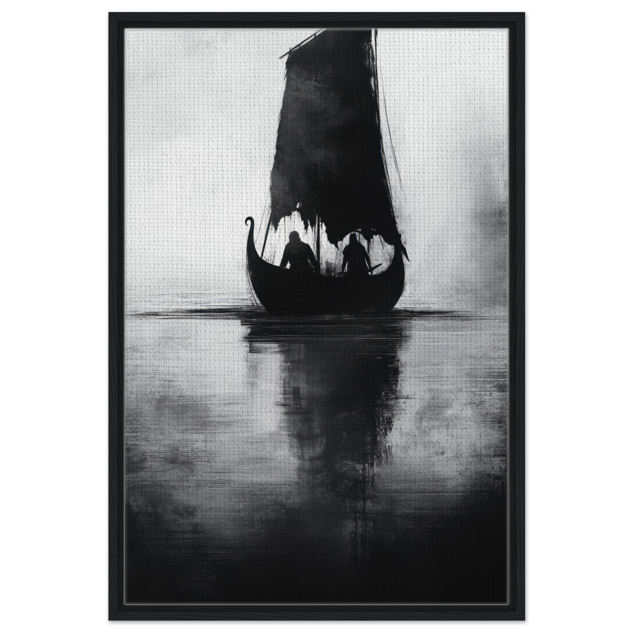 Framed Canvas Portrait - The Ghostly Viking Longship Dark Nordic Ink Met 4 - Shop Ai Art WebShop - Digital Art online Store