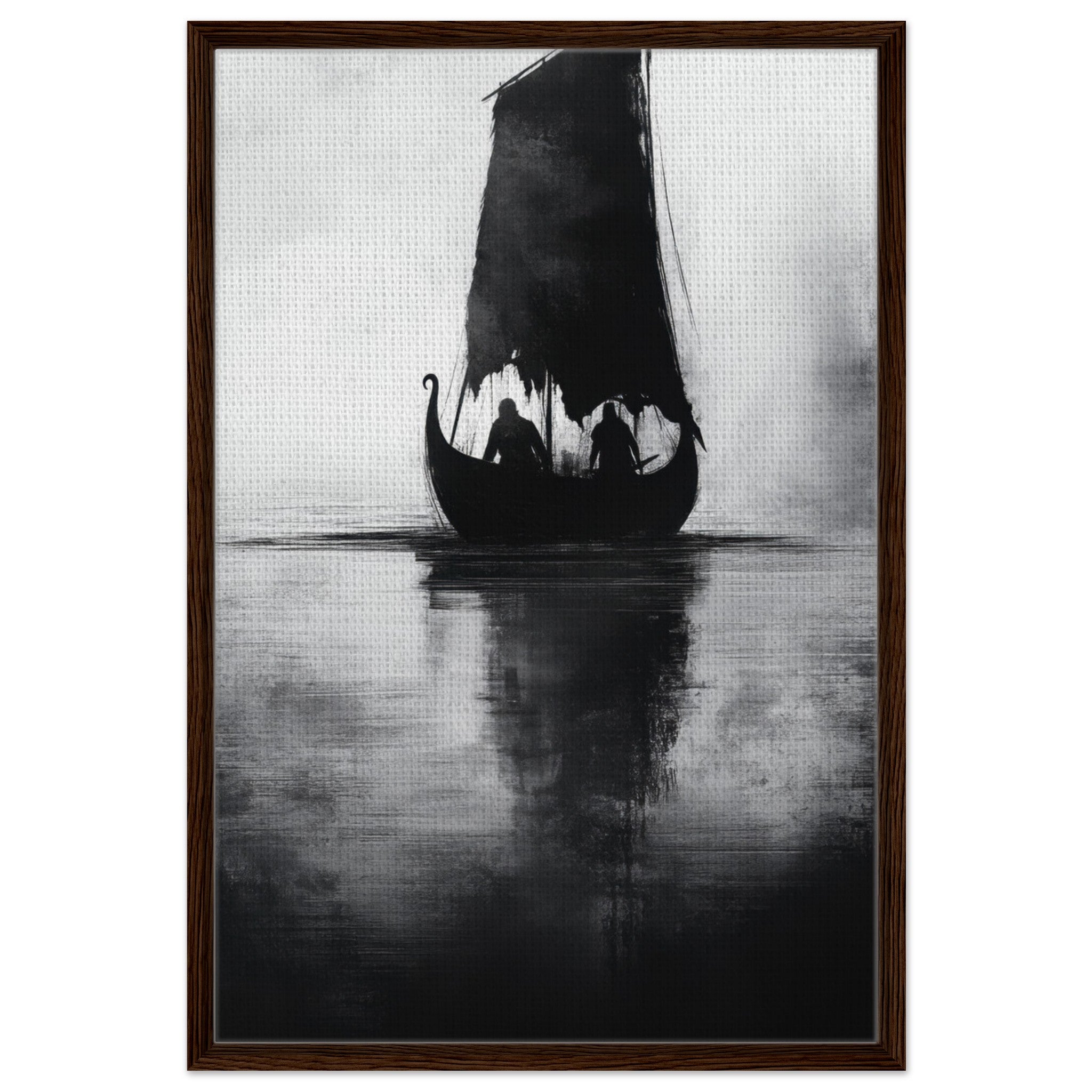 Framed Canvas Portrait - The Ghostly Viking Longship Dark Nordic Ink Met 4 - Shop Ai Art WebShop - Digital Art online Store