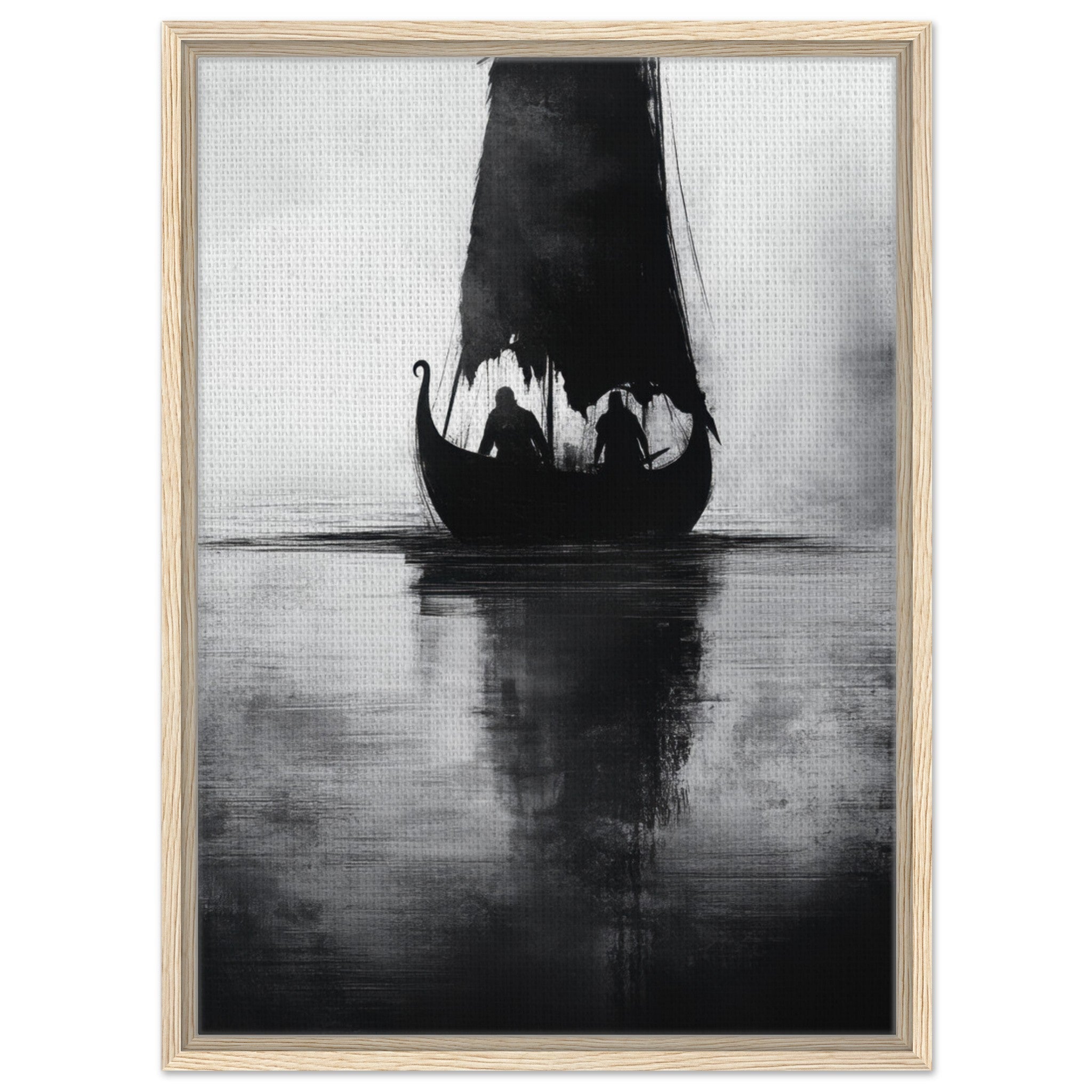 Framed Canvas Portrait - The Ghostly Viking Longship Dark Nordic Ink Met 4 - Shop Ai Art WebShop - Digital Art online Store