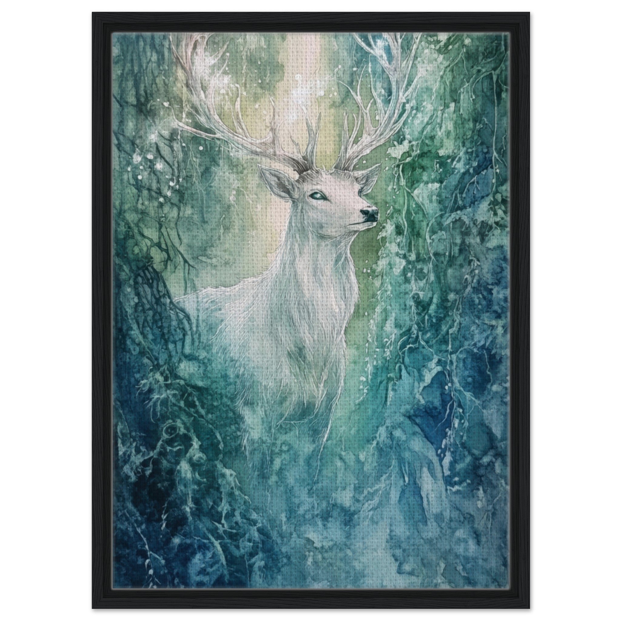 Framed Canvas Portrait - The Silver Stag of the Enchanted Glade Fantasy 2 - Shop Ai Art WebShop - Digital Art online Store