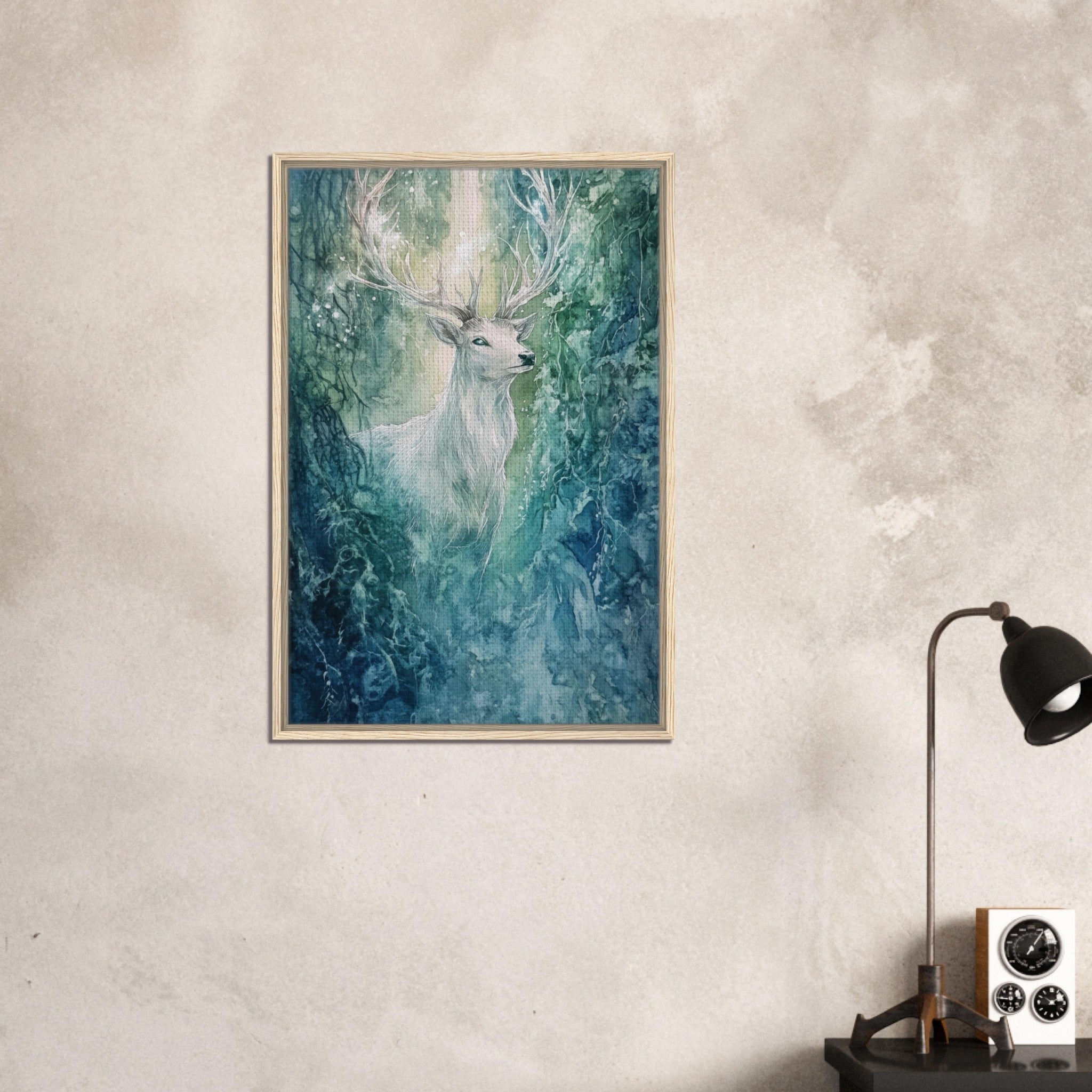Framed Canvas Portrait - The Silver Stag of the Enchanted Glade Fantasy 2 - Shop Ai Art WebShop - Digital Art online Store