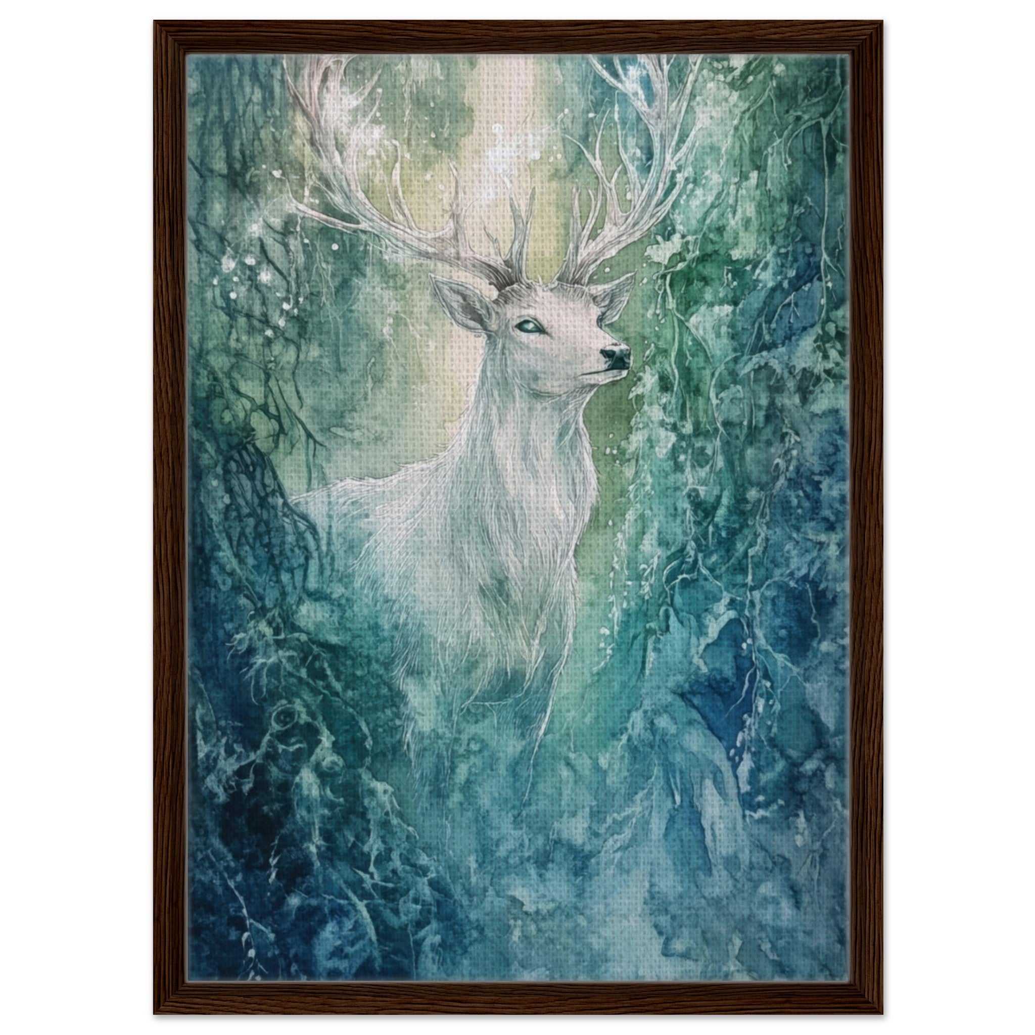 Framed Canvas Portrait - The Silver Stag of the Enchanted Glade Fantasy 2 - Shop Ai Art WebShop - Digital Art online Store