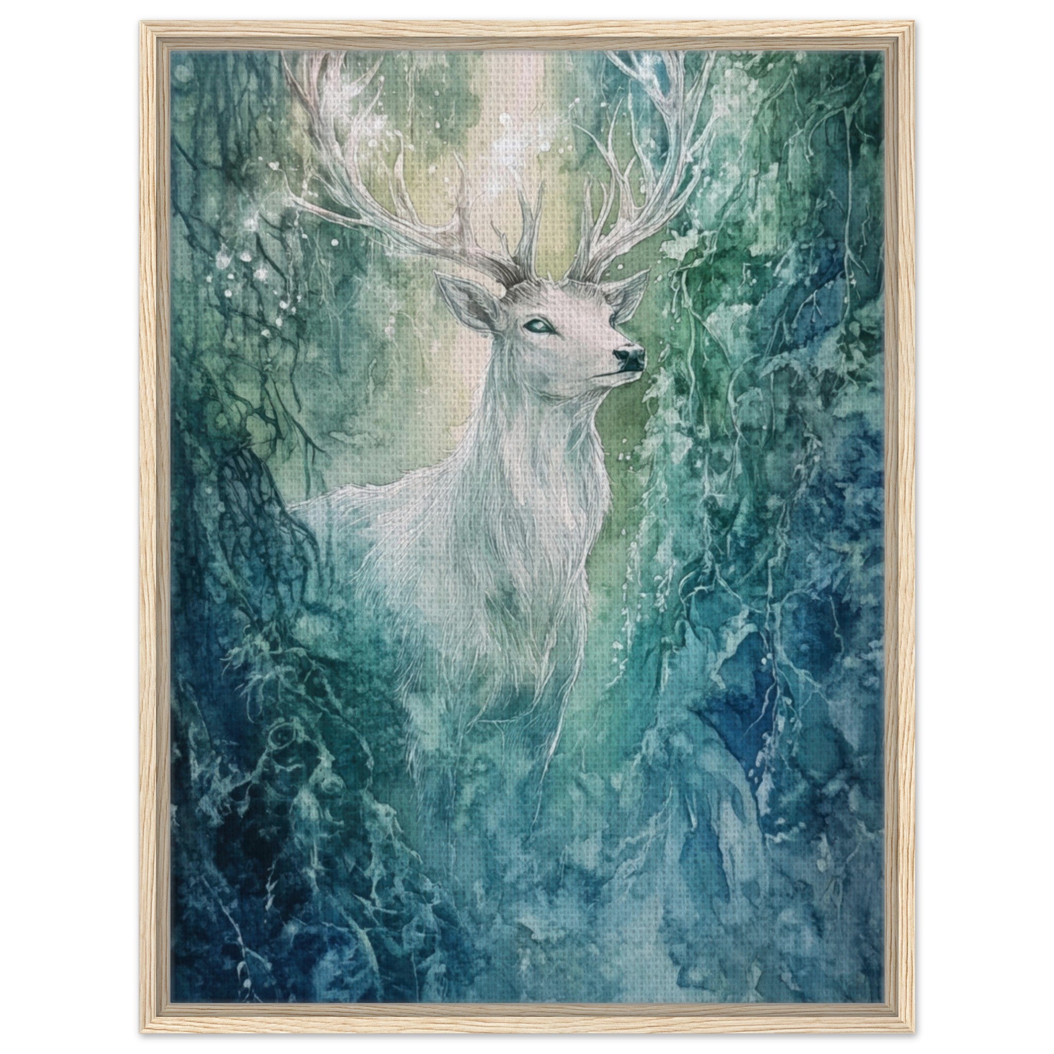 Framed Canvas Portrait - The Silver Stag of the Enchanted Glade Fantasy 2 - Shop Ai Art WebShop - Digital Art online Store