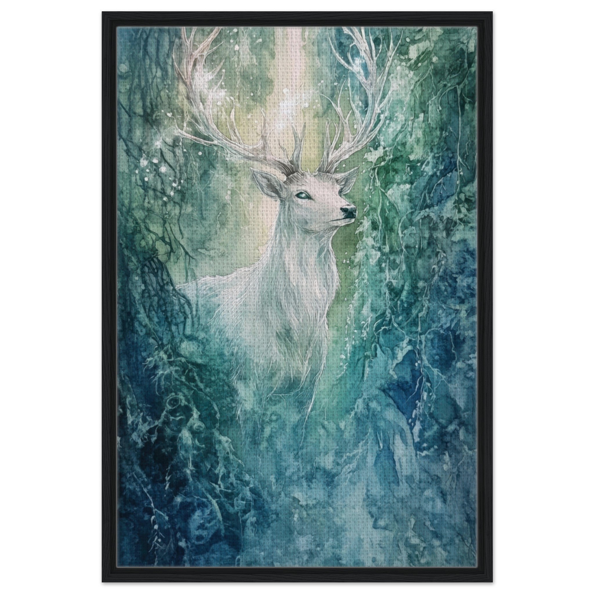Framed Canvas Portrait - The Silver Stag of the Enchanted Glade Fantasy 2 - Shop Ai Art WebShop - Digital Art online Store