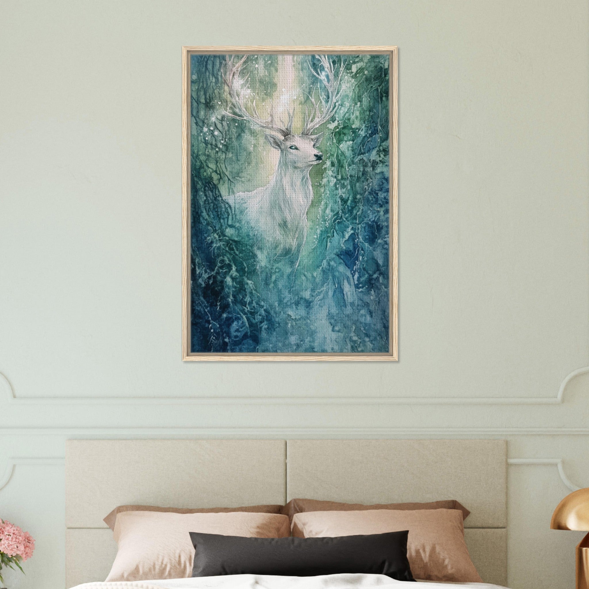 Framed Canvas Portrait - The Silver Stag of the Enchanted Glade Fantasy 2 - Shop Ai Art WebShop - Digital Art online Store