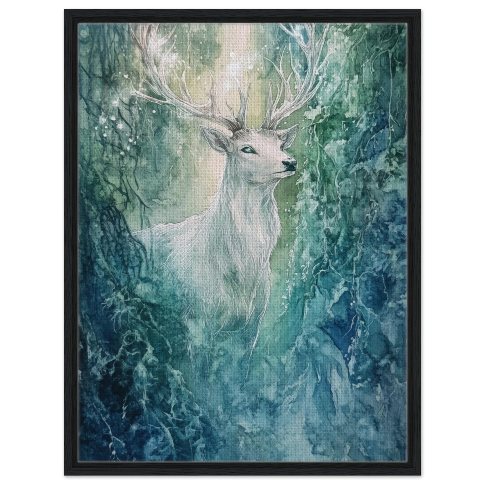 Framed Canvas Portrait - The Silver Stag of the Enchanted Glade Fantasy 2 - Shop Ai Art WebShop - Digital Art online Store