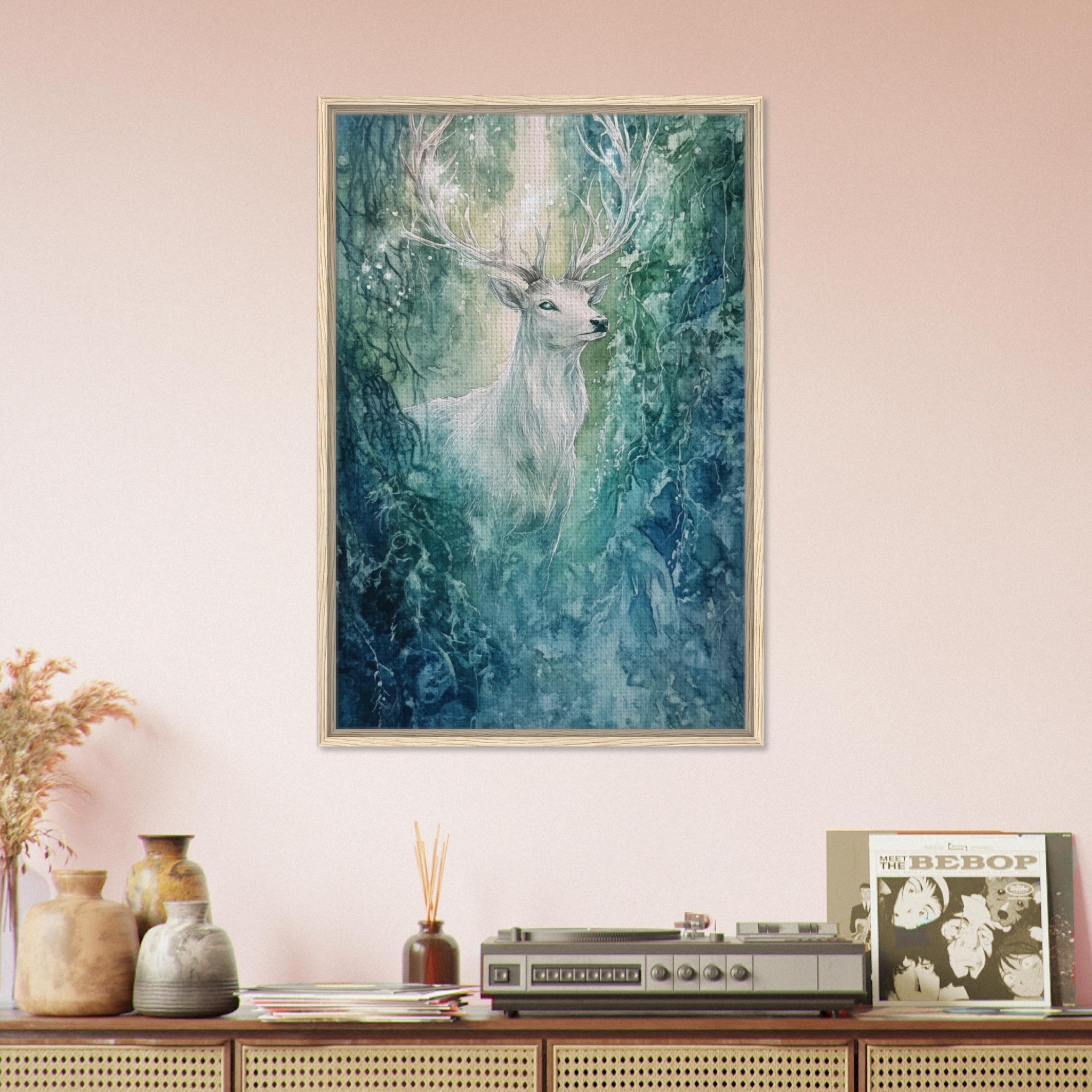 Framed Canvas Portrait - The Silver Stag of the Enchanted Glade Fantasy 2 - Shop Ai Art WebShop - Digital Art online Store
