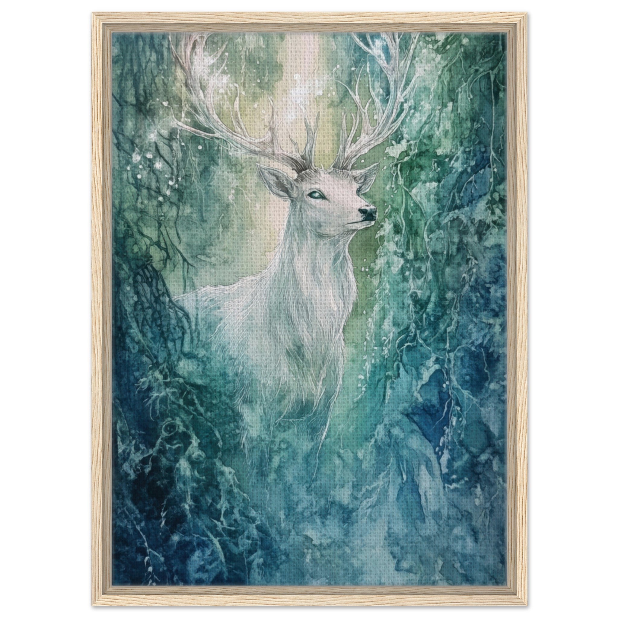 Framed Canvas Portrait - The Silver Stag of the Enchanted Glade Fantasy 2 - Shop Ai Art WebShop - Digital Art online Store