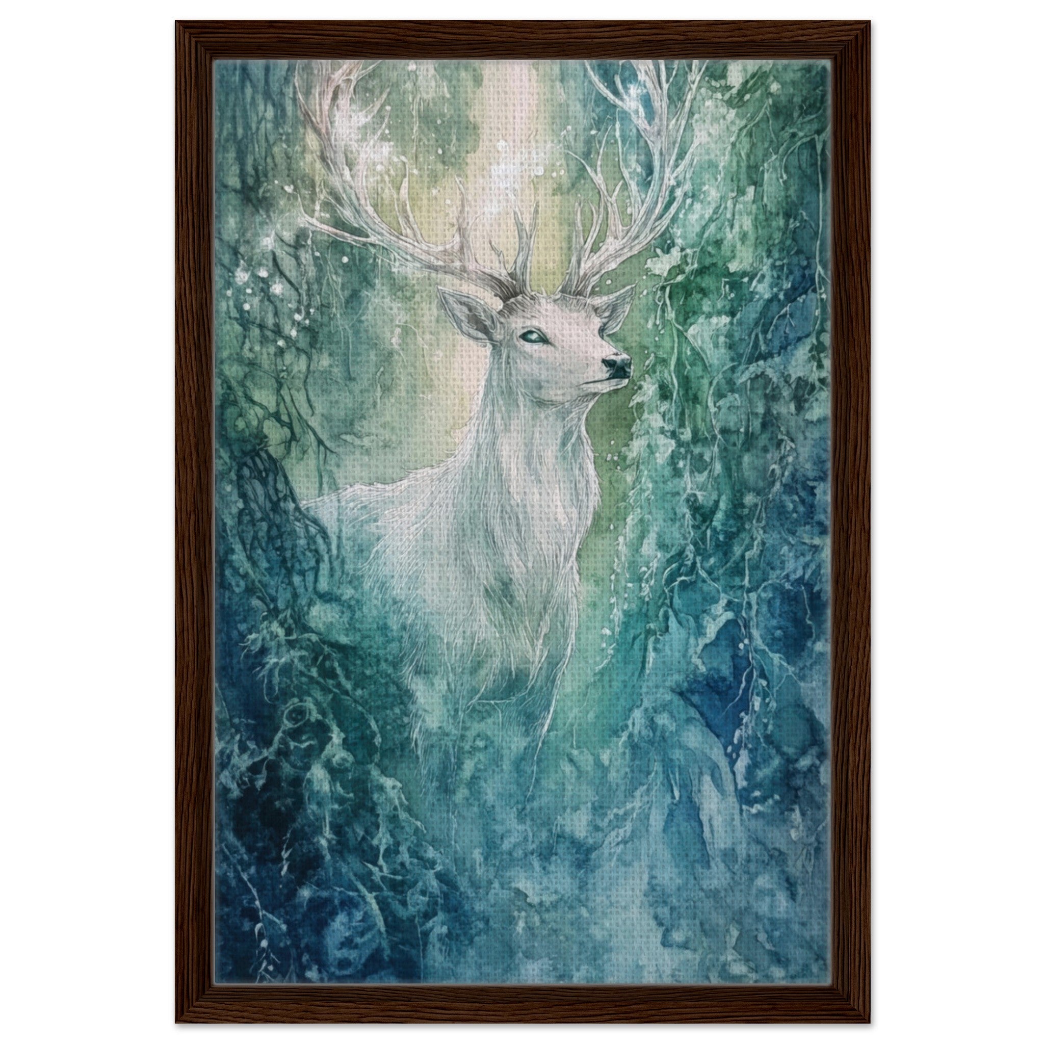 Framed Canvas Portrait - The Silver Stag of the Enchanted Glade Fantasy 2 - Shop Ai Art WebShop - Digital Art online Store