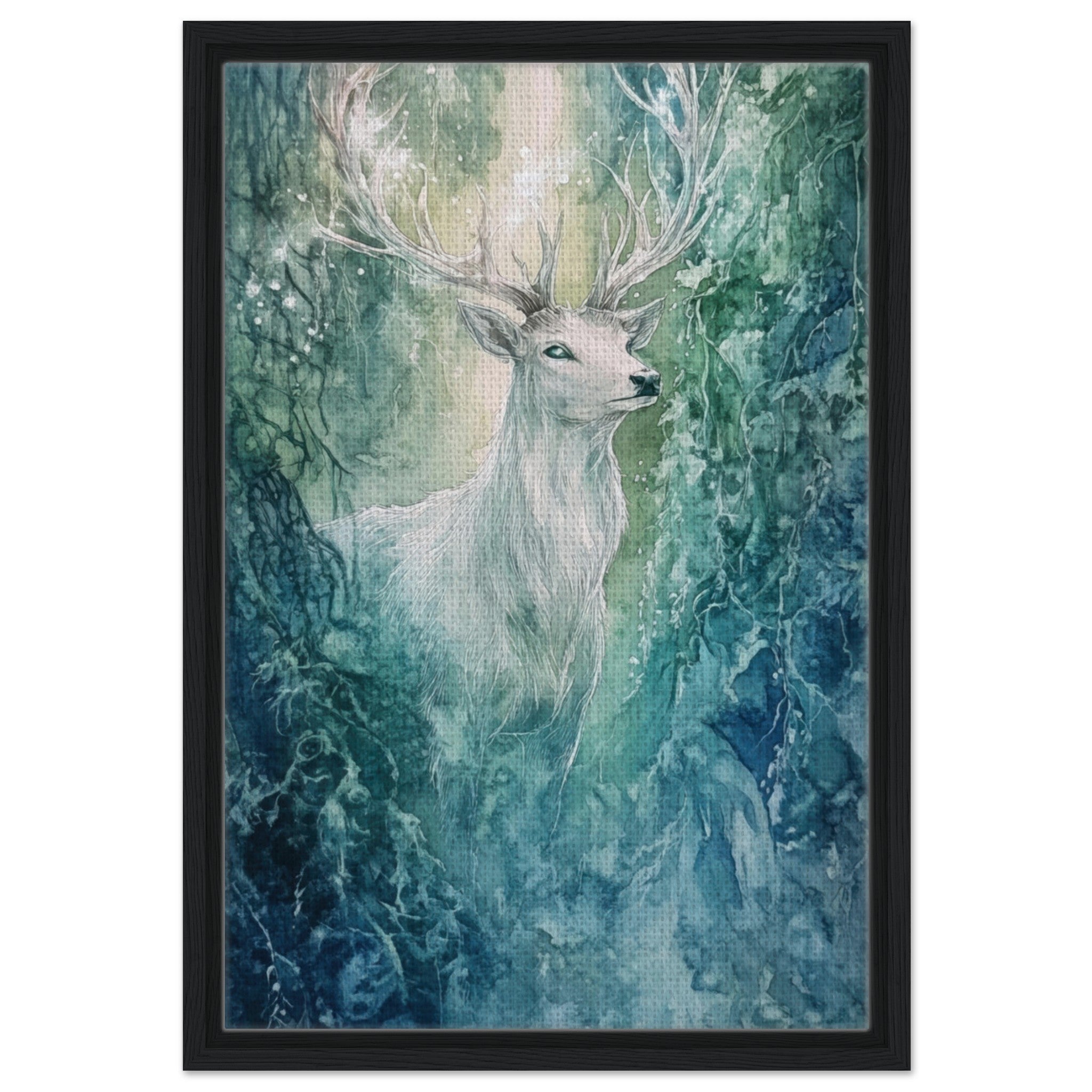Framed Canvas Portrait - The Silver Stag of the Enchanted Glade Fantasy 2 - Shop Ai Art WebShop - Digital Art online Store