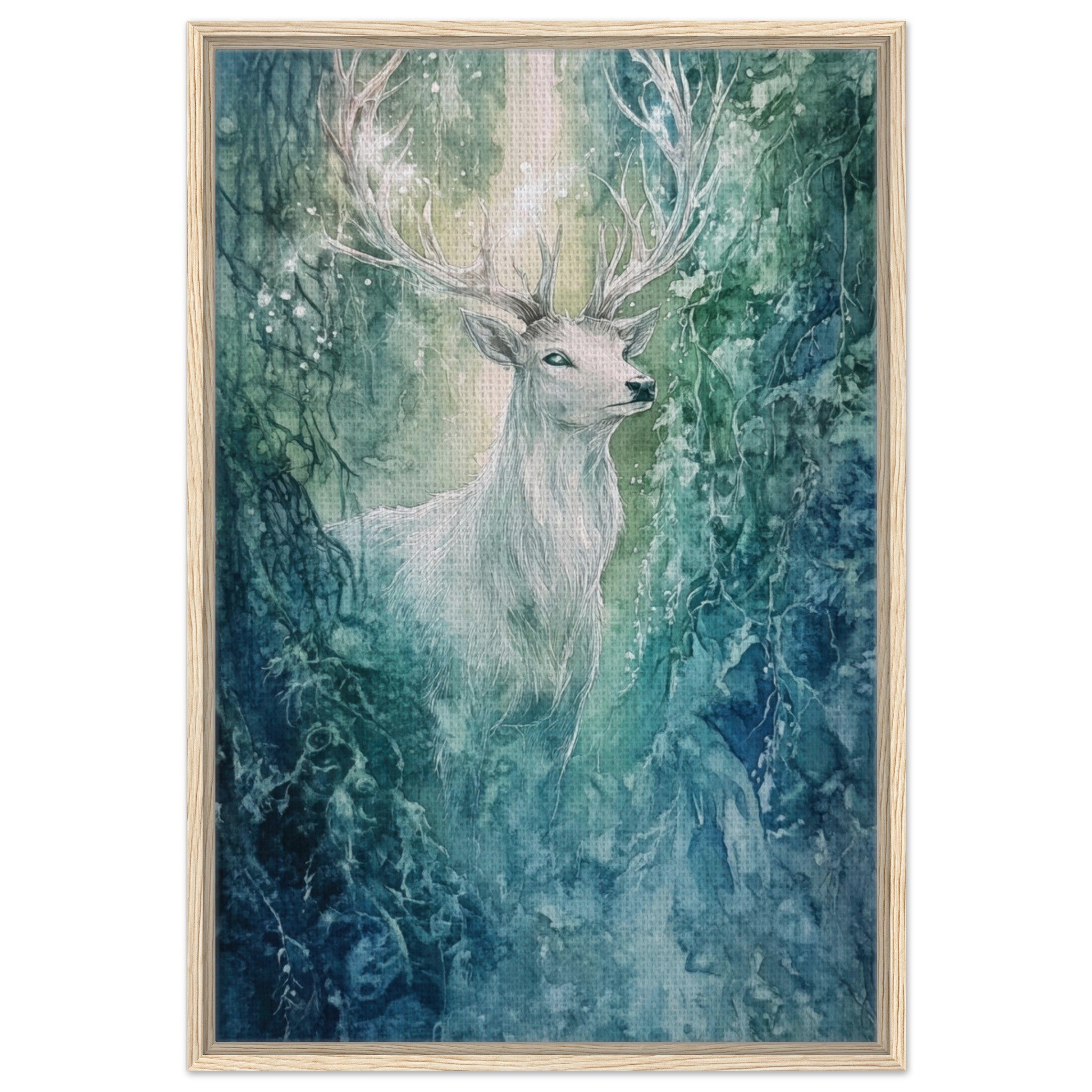 Framed Canvas Portrait - The Silver Stag of the Enchanted Glade Fantasy 2 - Shop Ai Art WebShop - Digital Art online Store