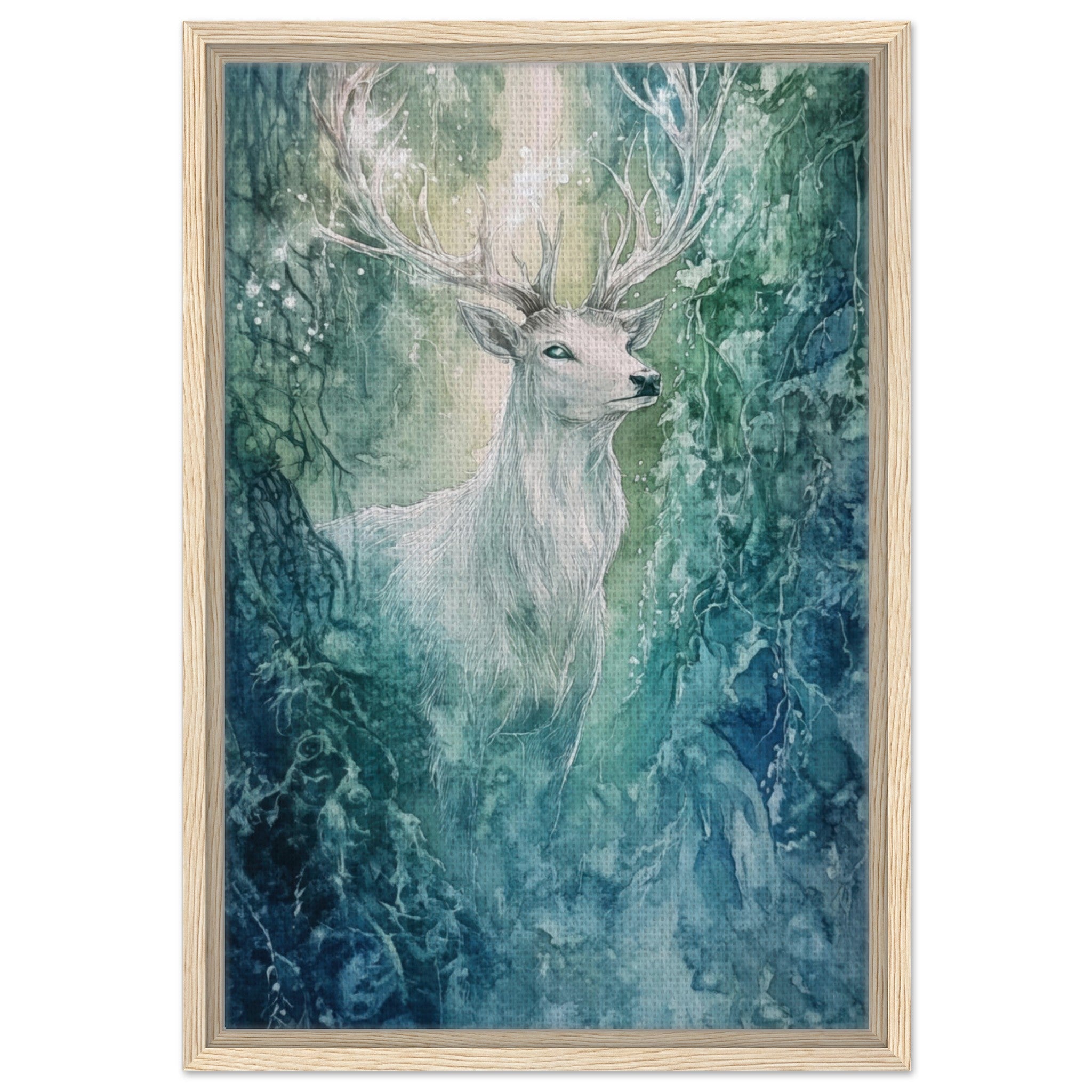 Framed Canvas Portrait - The Silver Stag of the Enchanted Glade Fantasy 2 - Shop Ai Art WebShop - Digital Art online Store