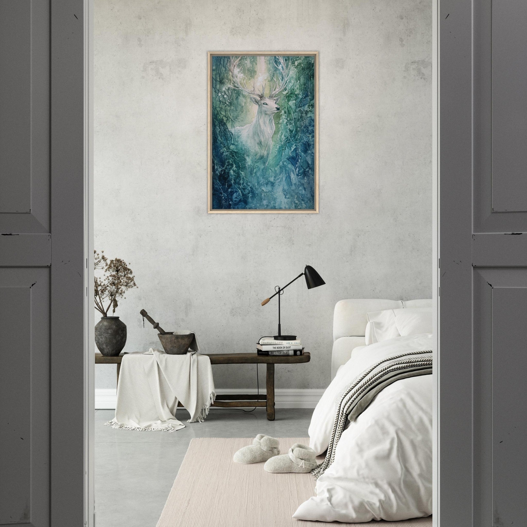 Framed Canvas Portrait - The Silver Stag of the Enchanted Glade Fantasy 2 - Shop Ai Art WebShop - Digital Art online Store