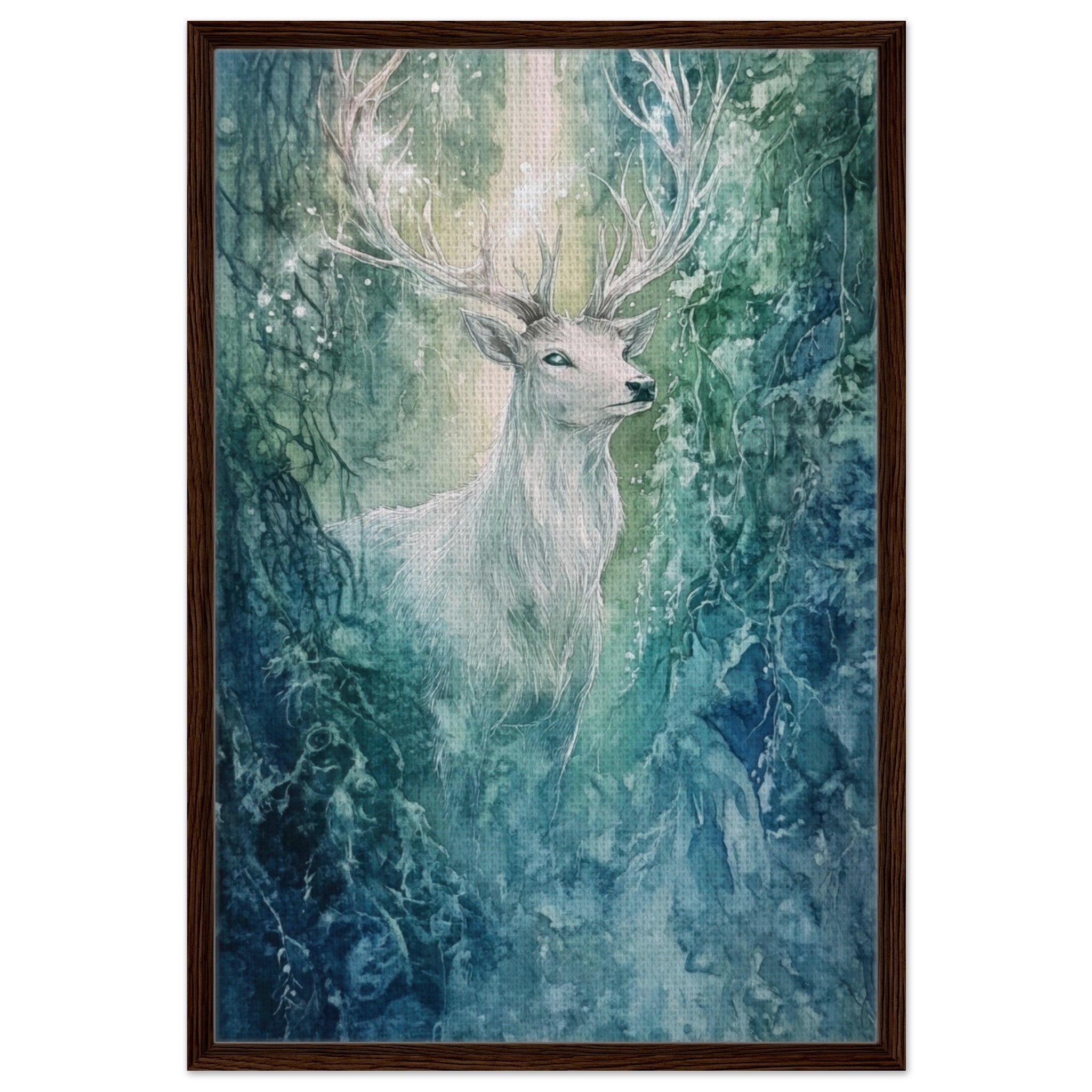 Framed Canvas Portrait - The Silver Stag of the Enchanted Glade Fantasy 2 - Shop Ai Art WebShop - Digital Art online Store