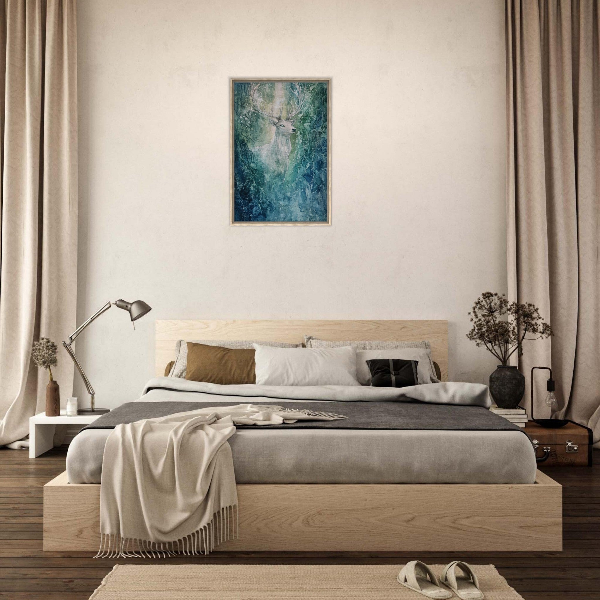 Framed Canvas Portrait - The Silver Stag of the Enchanted Glade Fantasy 2 - Shop Ai Art WebShop - Digital Art online Store