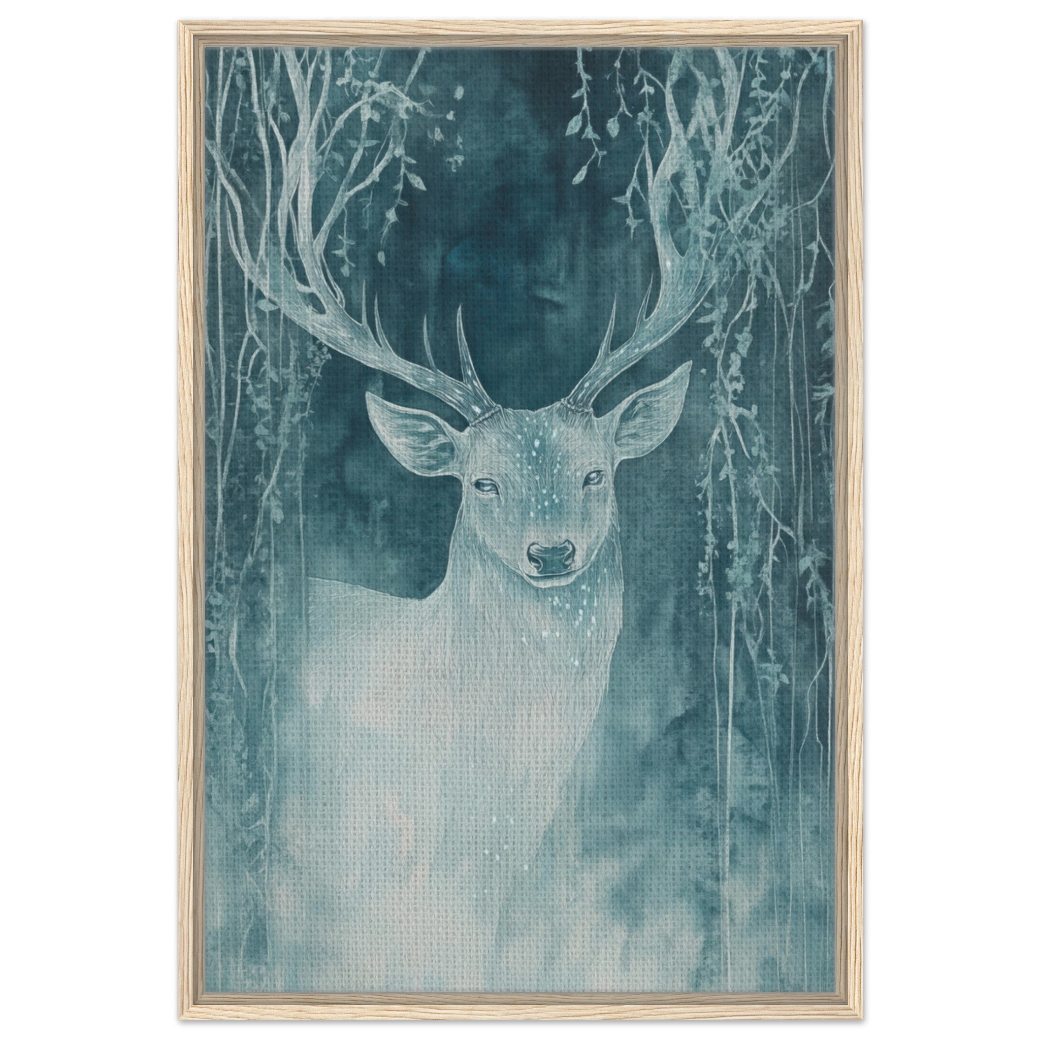 Framed Canvas Portrait - The Silver Stag of the Enchanted Glade Fantasy 3 - Shop Ai Art WebShop - Digital Art online Store