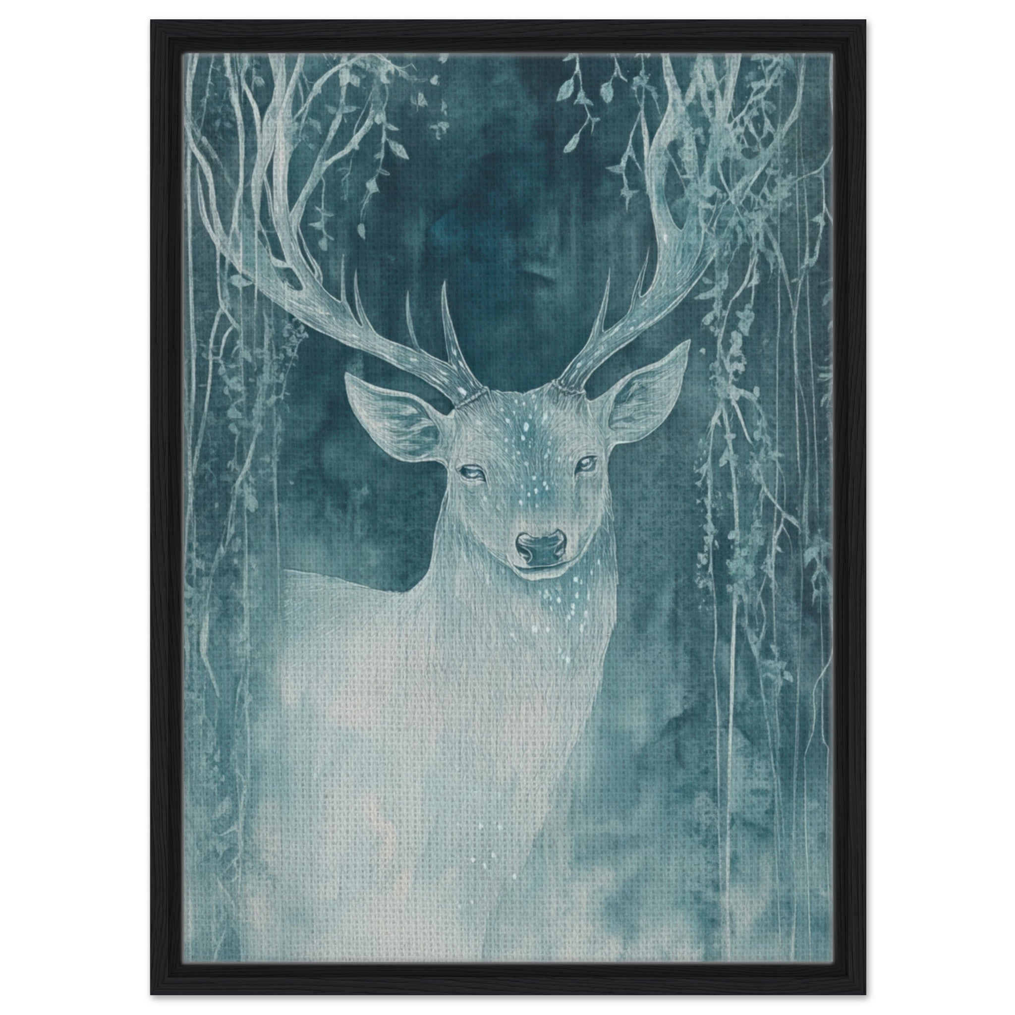 Framed Canvas Portrait - The Silver Stag of the Enchanted Glade Fantasy 3 - Shop Ai Art WebShop - Digital Art online Store
