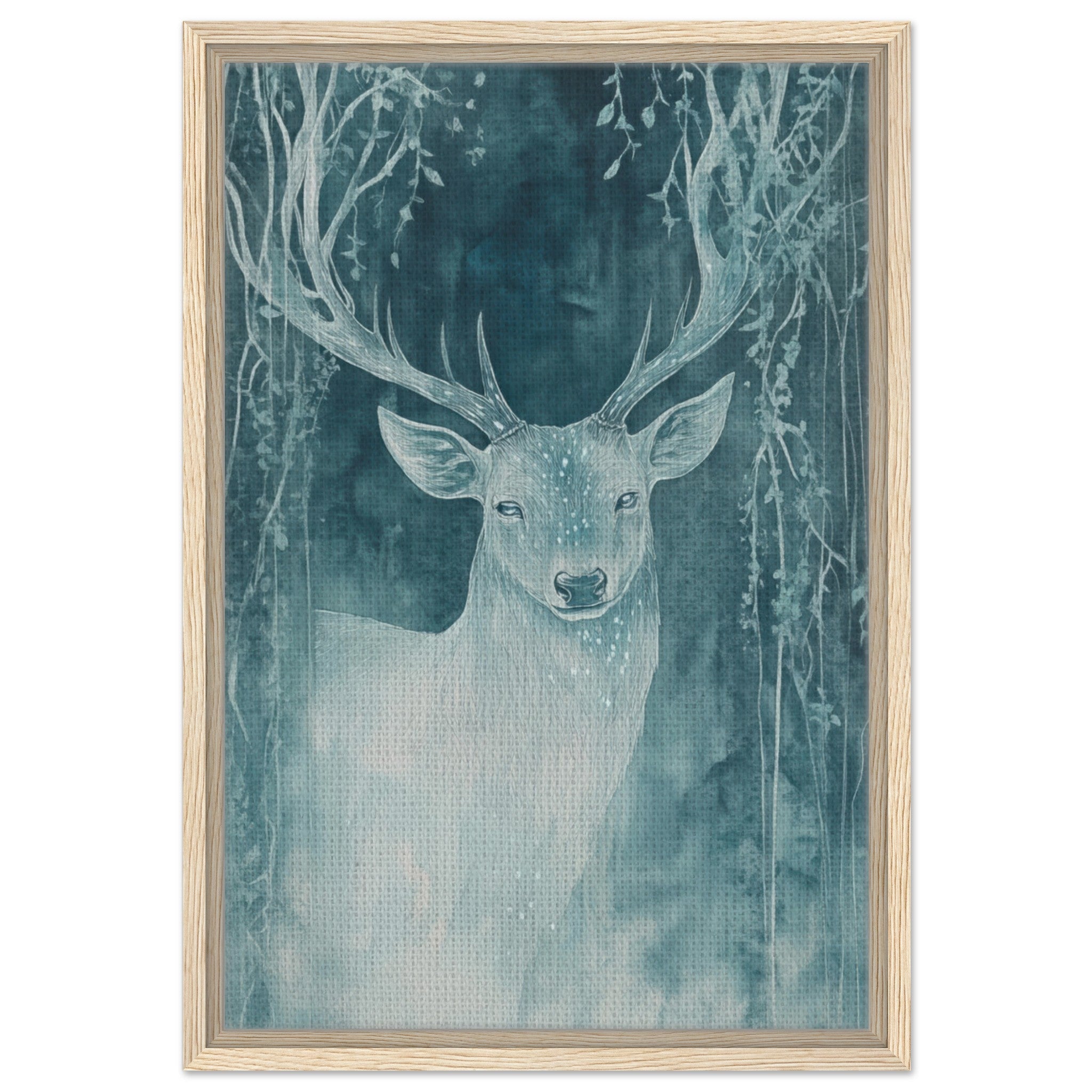 Framed Canvas Portrait - The Silver Stag of the Enchanted Glade Fantasy 3 - Shop Ai Art WebShop - Digital Art online Store