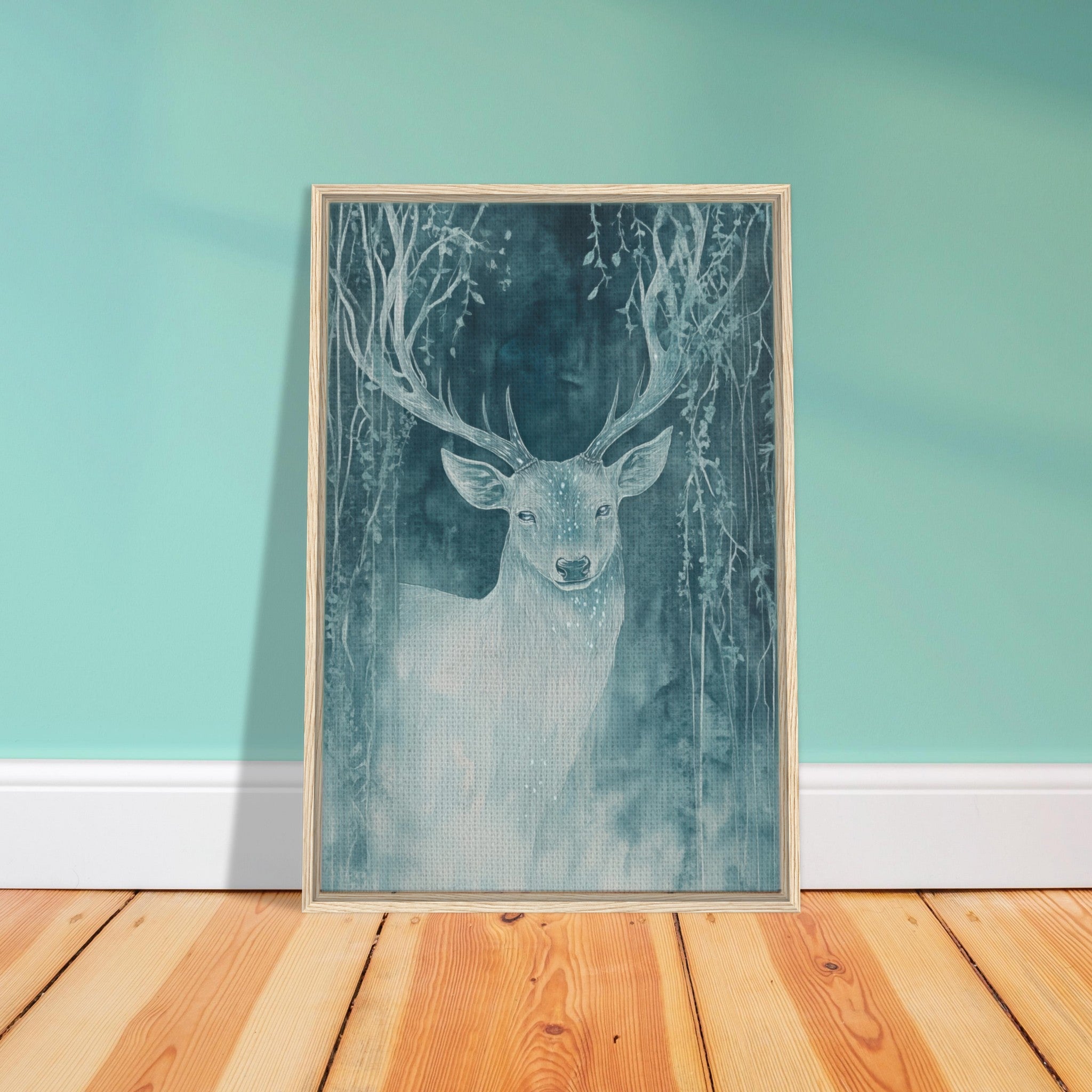 Framed Canvas Portrait - The Silver Stag of the Enchanted Glade Fantasy 3 - Shop Ai Art WebShop - Digital Art online Store
