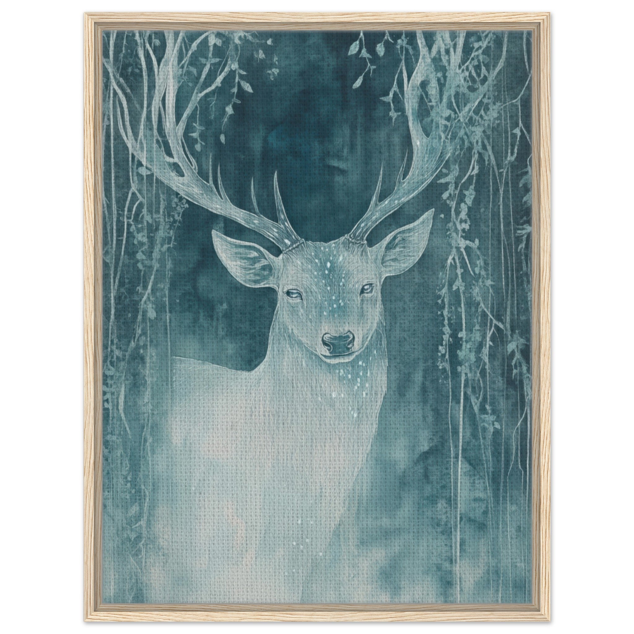 Framed Canvas Portrait - The Silver Stag of the Enchanted Glade Fantasy 3 - Shop Ai Art WebShop - Digital Art online Store