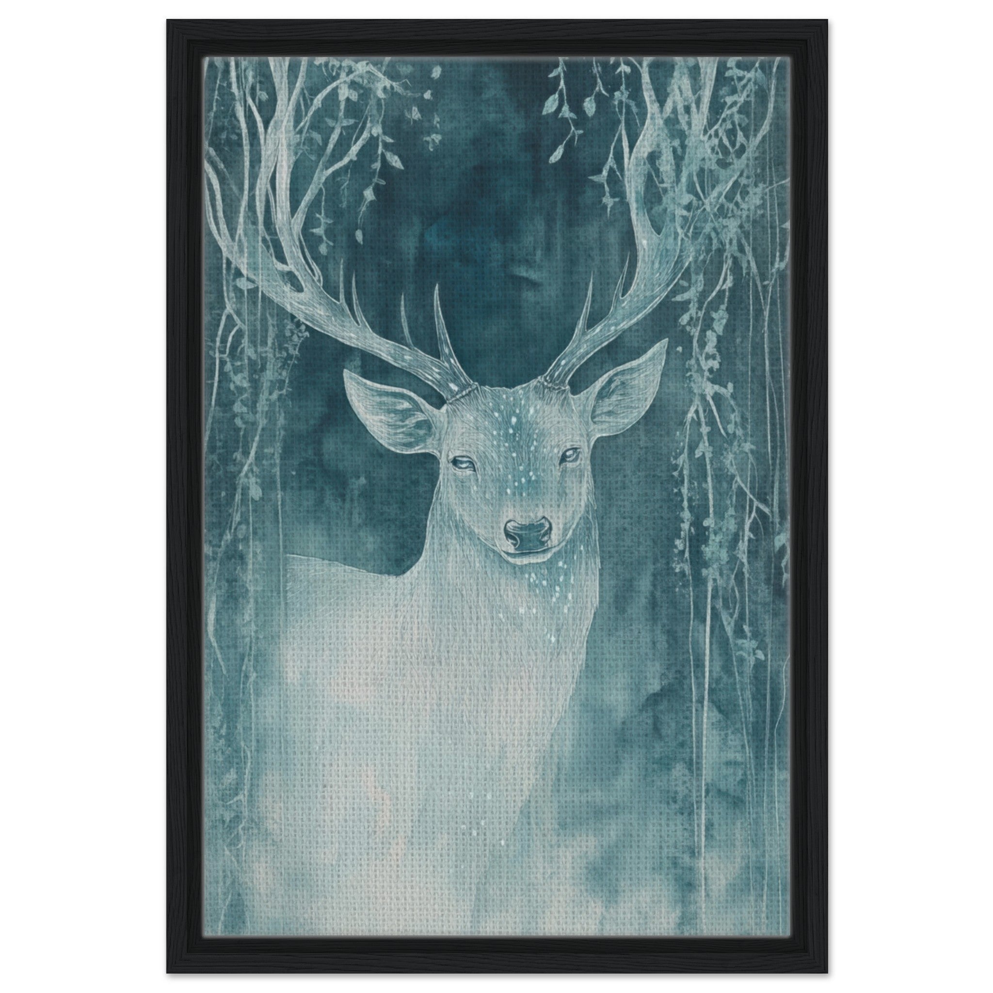 Framed Canvas Portrait - The Silver Stag of the Enchanted Glade Fantasy 3 - Shop Ai Art WebShop - Digital Art online Store