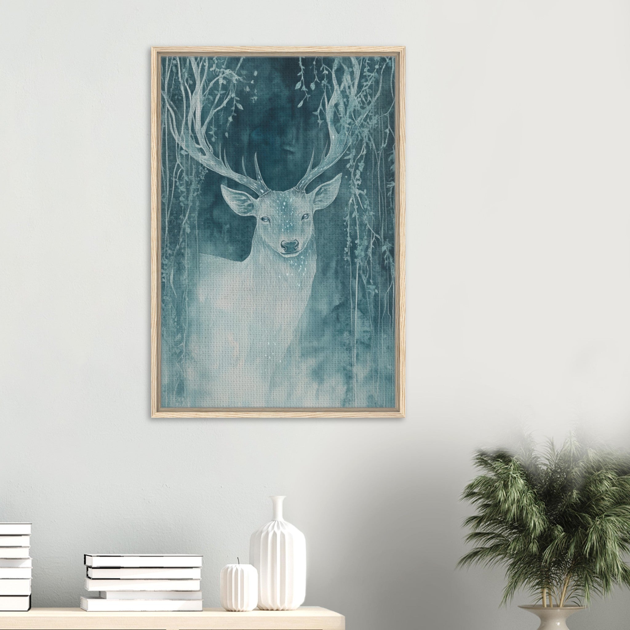 Framed Canvas Portrait - The Silver Stag of the Enchanted Glade Fantasy 3 - Shop Ai Art WebShop - Digital Art online Store