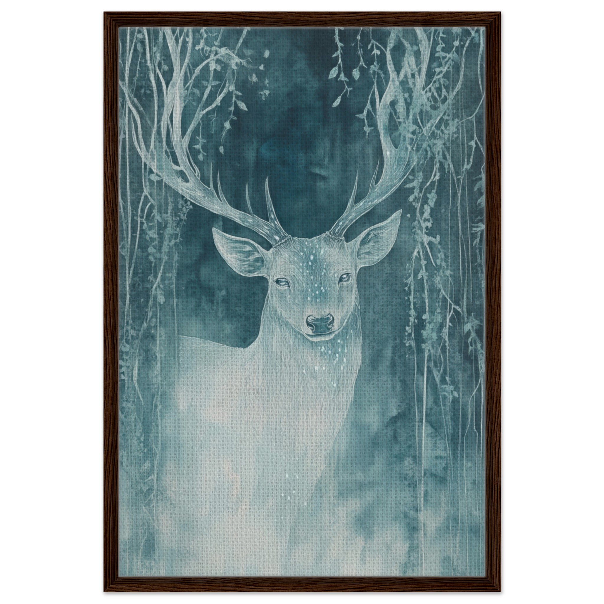 Framed Canvas Portrait - The Silver Stag of the Enchanted Glade Fantasy 3 - Shop Ai Art WebShop - Digital Art online Store