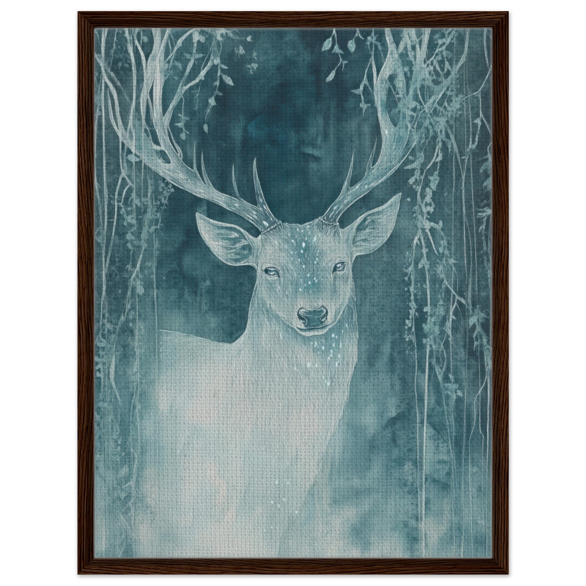 Framed Canvas Portrait - The Silver Stag of the Enchanted Glade Fantasy 3 - Shop Ai Art WebShop - Digital Art online Store