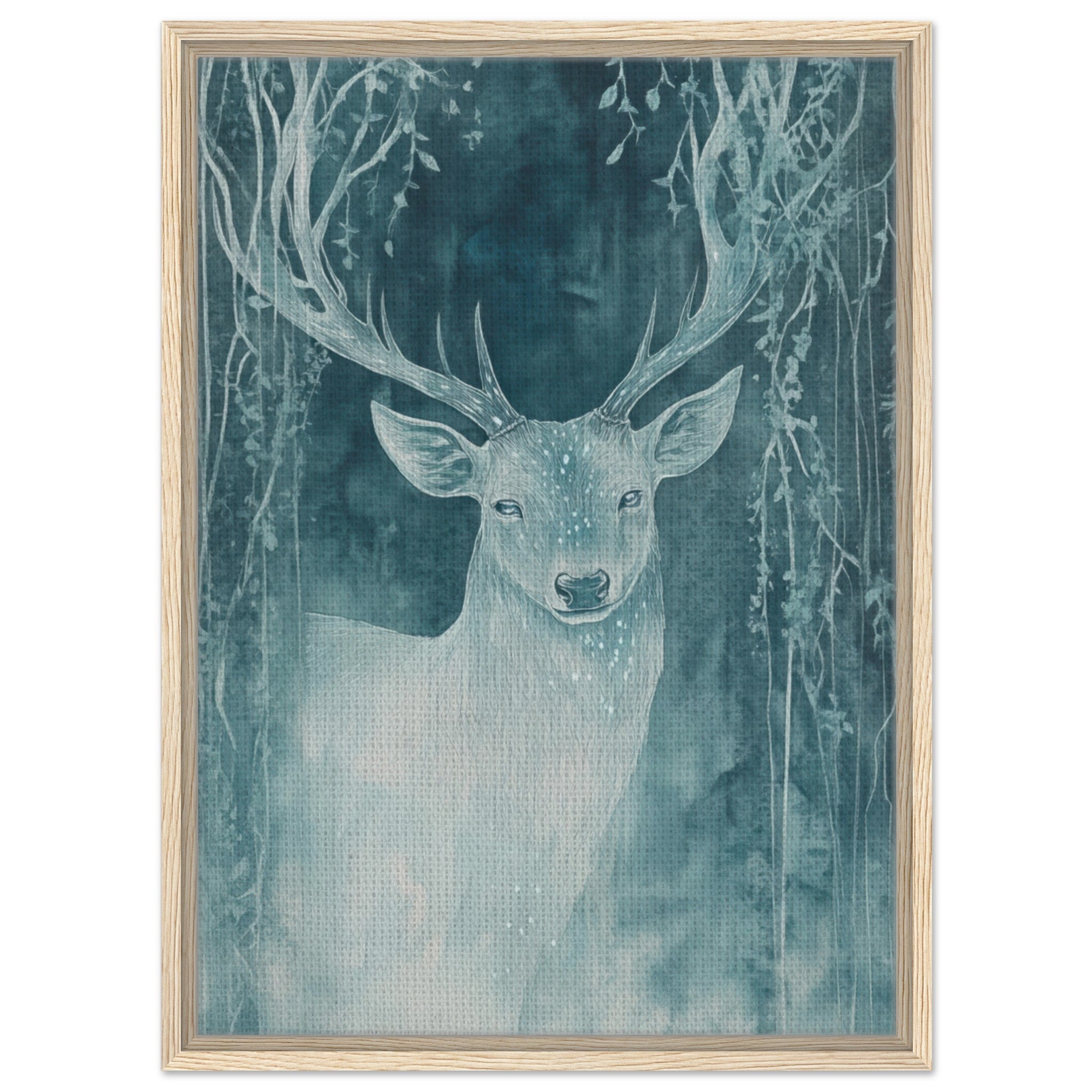 Framed Canvas Portrait - The Silver Stag of the Enchanted Glade Fantasy 3 - Shop Ai Art WebShop - Digital Art online Store