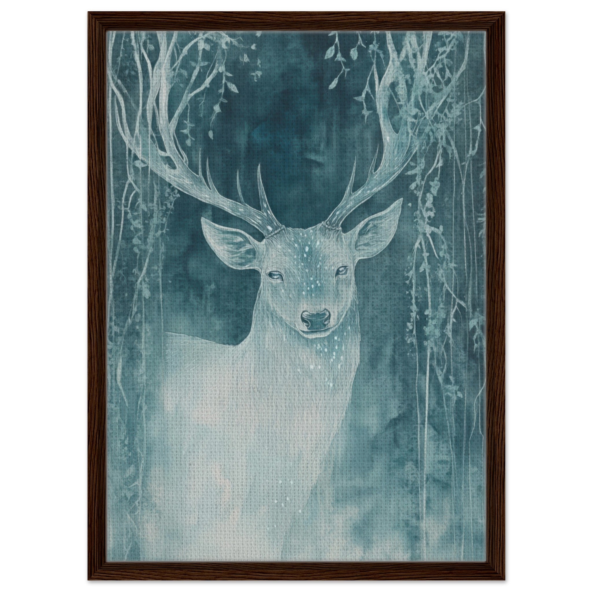 Framed Canvas Portrait - The Silver Stag of the Enchanted Glade Fantasy 3 - Shop Ai Art WebShop - Digital Art online Store