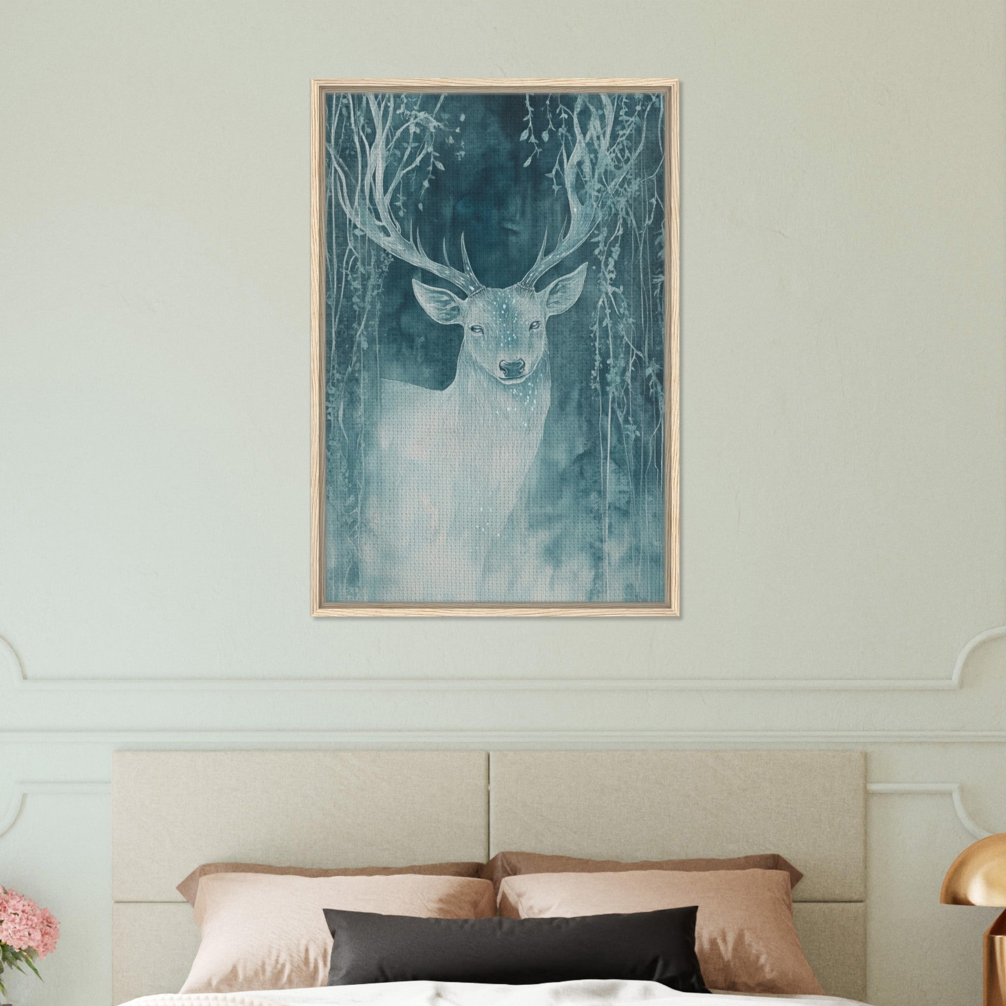 Framed Canvas Portrait - The Silver Stag of the Enchanted Glade Fantasy 3 - Shop Ai Art WebShop - Digital Art online Store