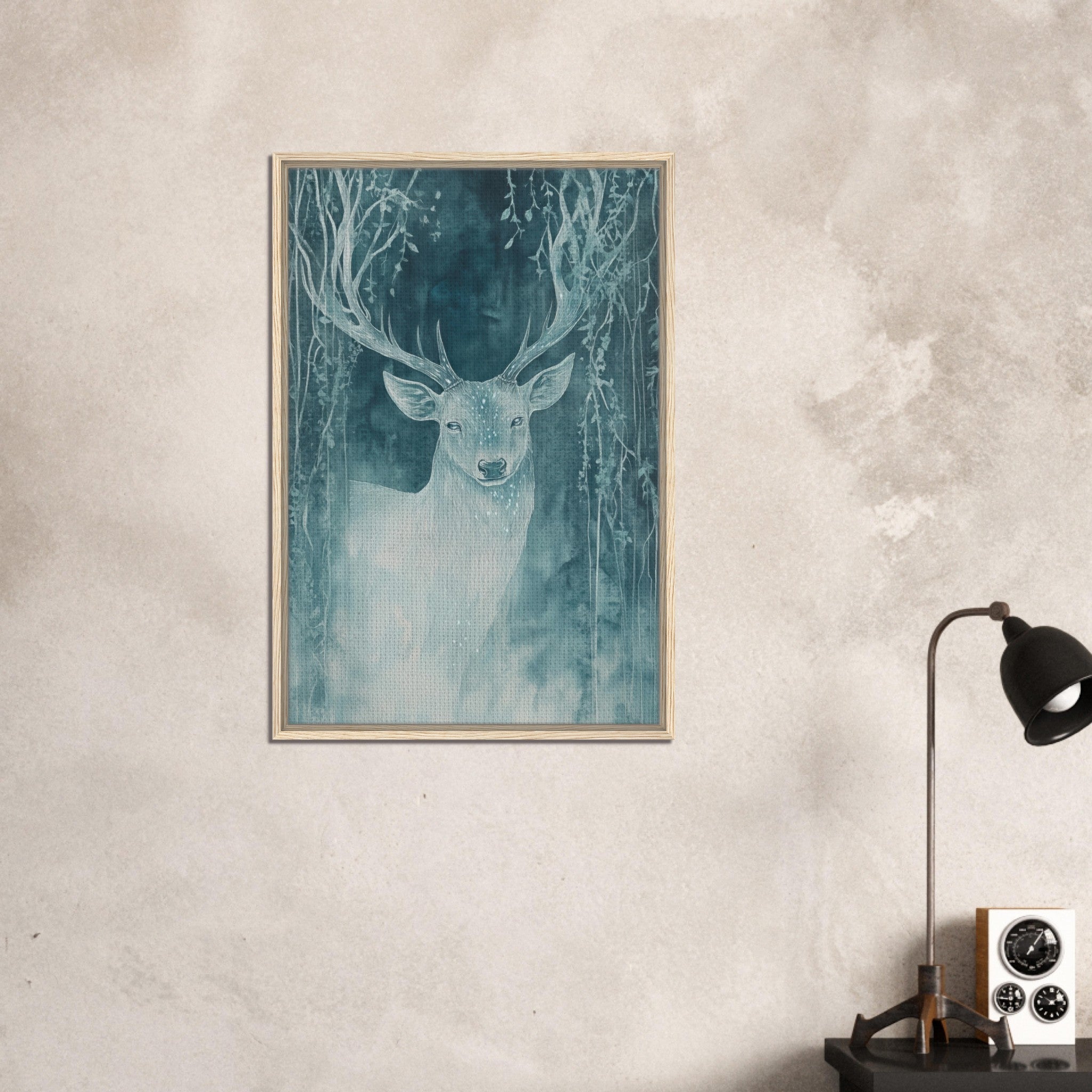 Framed Canvas Portrait - The Silver Stag of the Enchanted Glade Fantasy 3 - Shop Ai Art WebShop - Digital Art online Store