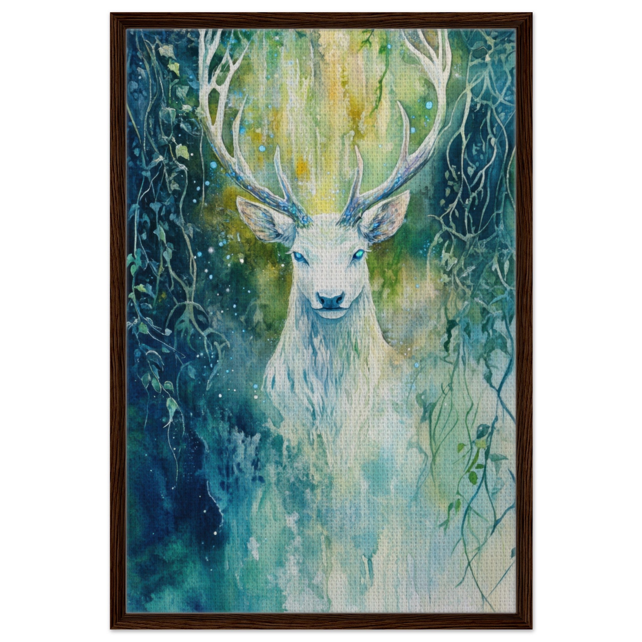 Framed Canvas Portrait - The Silver Stag of the Enchanted Glade Fantasy 4 - Shop Ai Art WebShop - Digital Art online Store