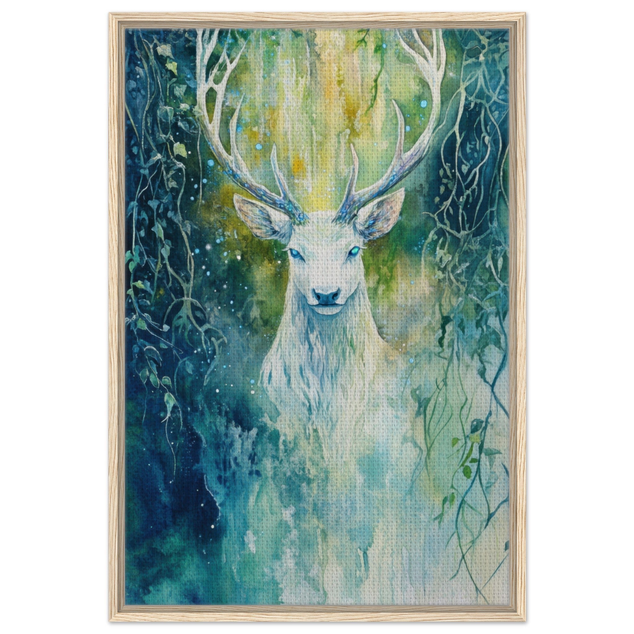 Framed Canvas Portrait - The Silver Stag of the Enchanted Glade Fantasy 4 - Shop Ai Art WebShop - Digital Art online Store