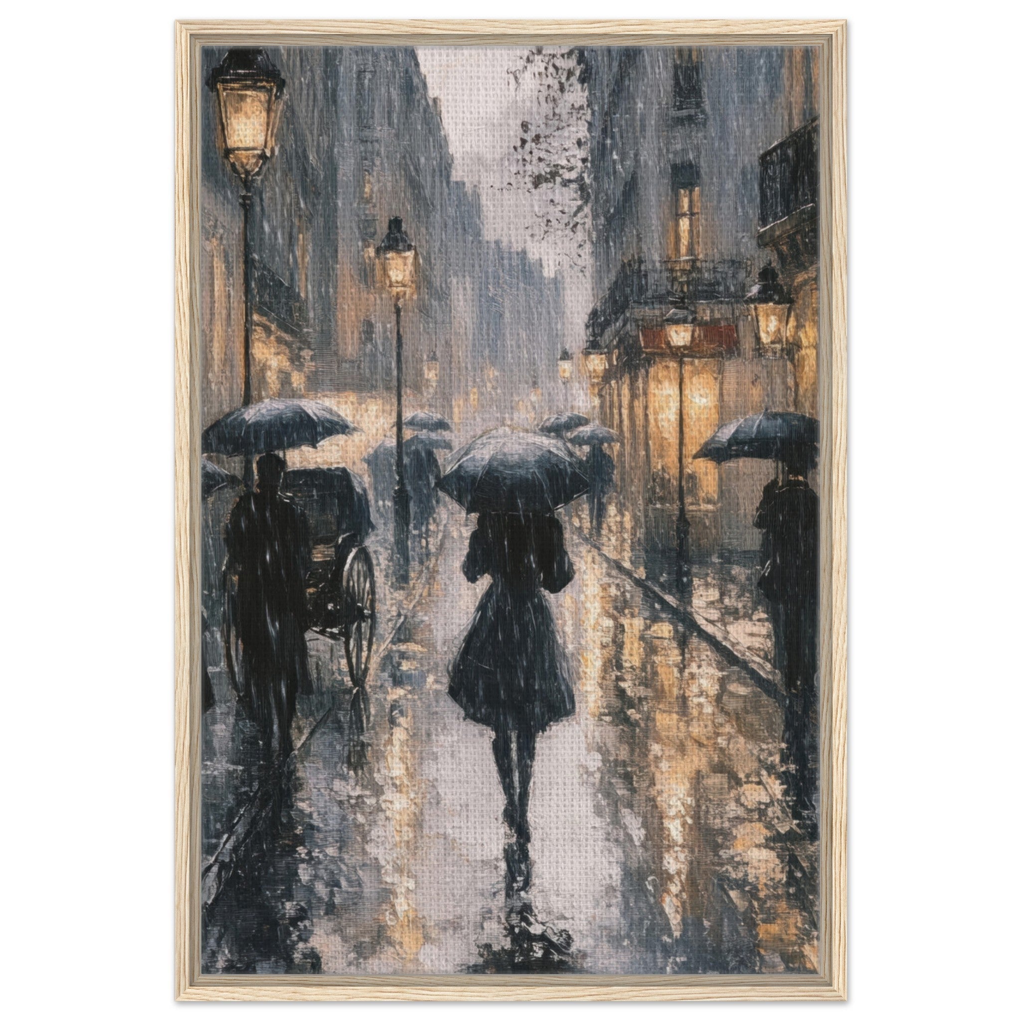 Framed Canvas Portrait - Urban Rain Scene A rainy Parisian street in the 3 - Shop Ai Art WebShop - Digital Art online Store