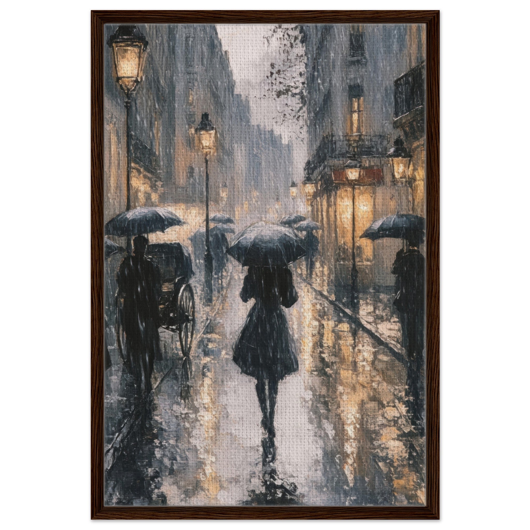 Framed Canvas Portrait - Urban Rain Scene A rainy Parisian street in the 3 - Shop Ai Art WebShop - Digital Art online Store