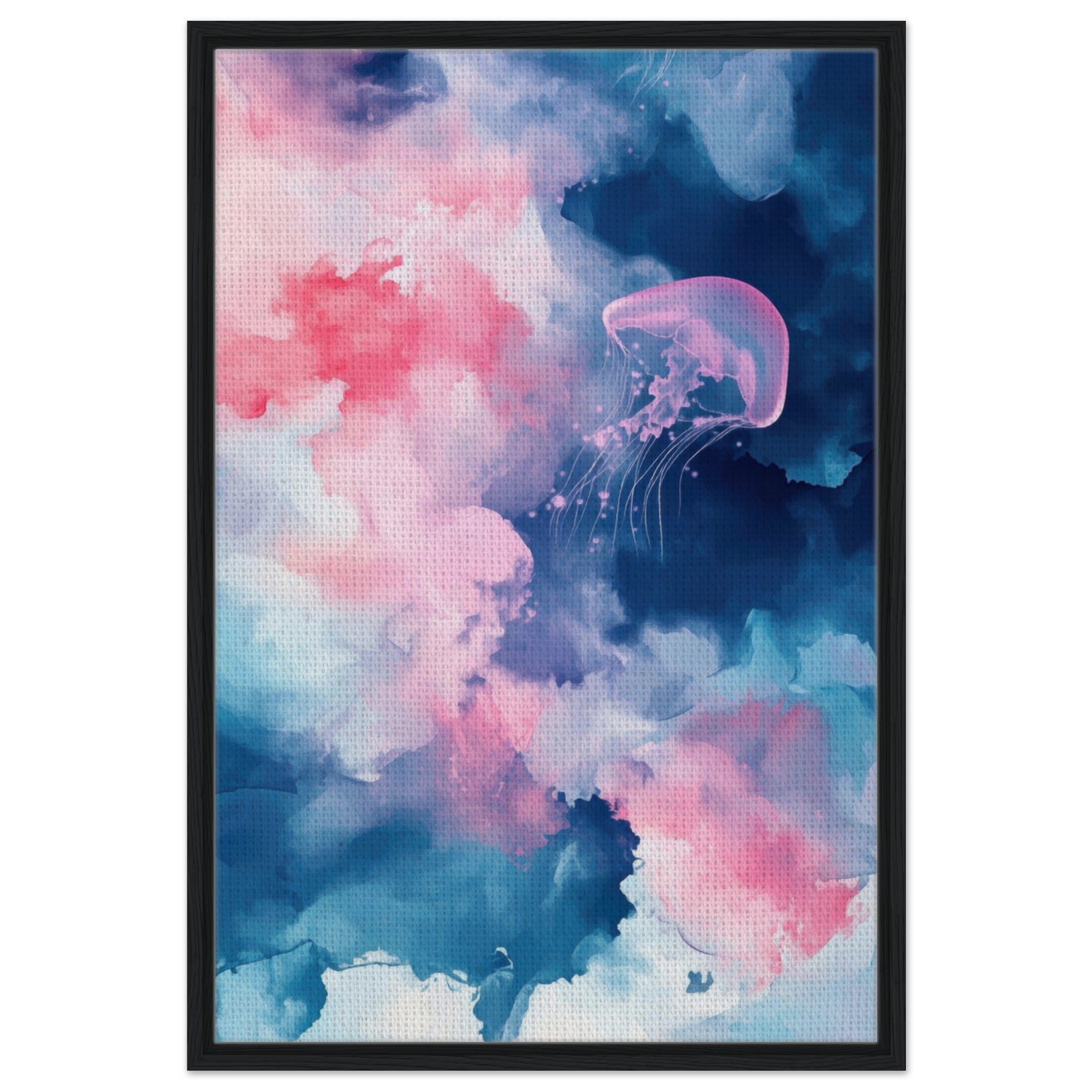 Framed Canvas Portrait - Watercolor Jellyfish Drift Graceful jellyfish - Shop Ai Art WebShop - Digital Art online Store