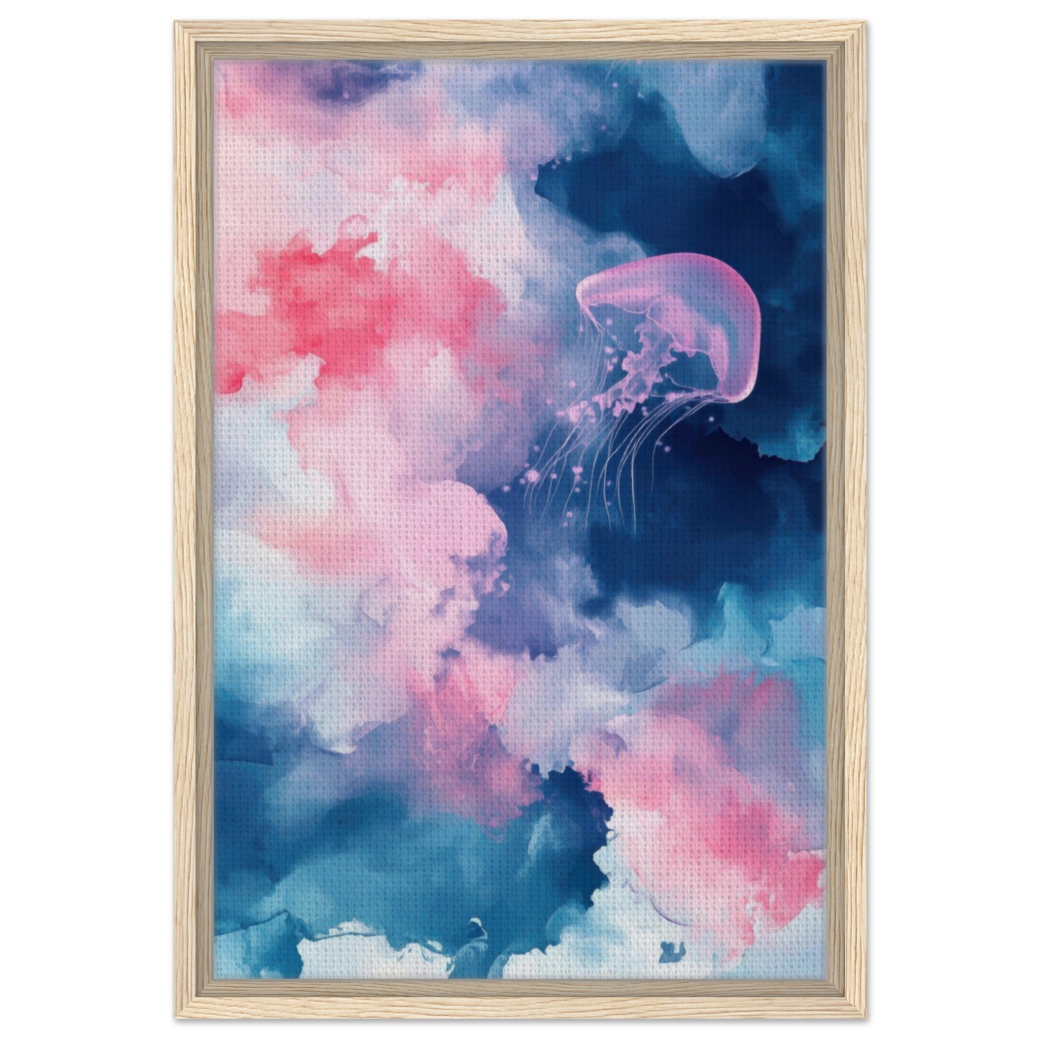 Framed Canvas Portrait - Watercolor Jellyfish Drift Graceful jellyfish - Shop Ai Art WebShop - Digital Art online Store